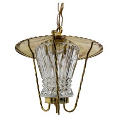 Vintage Brass and Glass Ceiling Lamp Lustre French Lantern, circa 1960