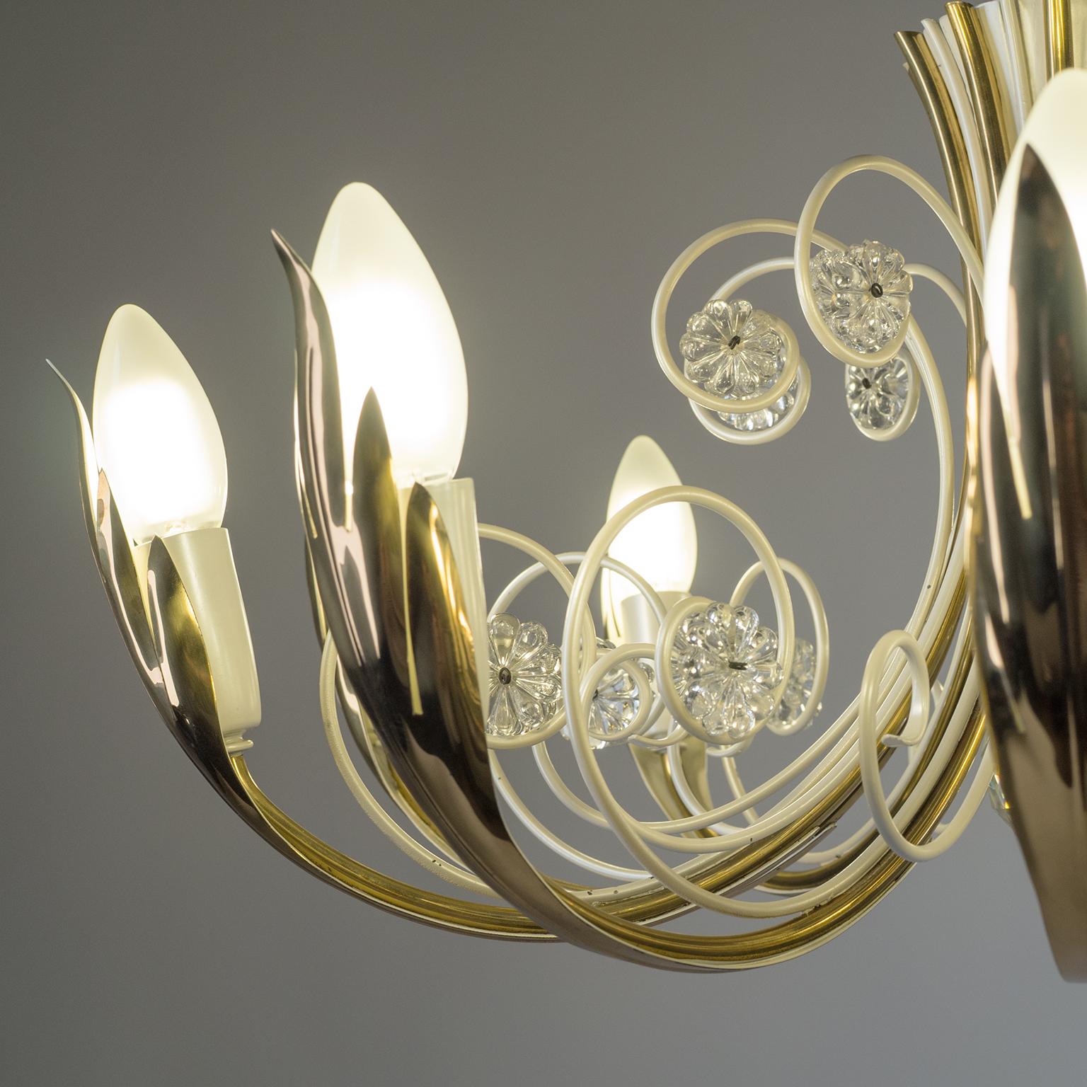 Mid-20th Century Brass and Glass Ceiling Light, 1960s, Vereinigte Werkstätten For Sale