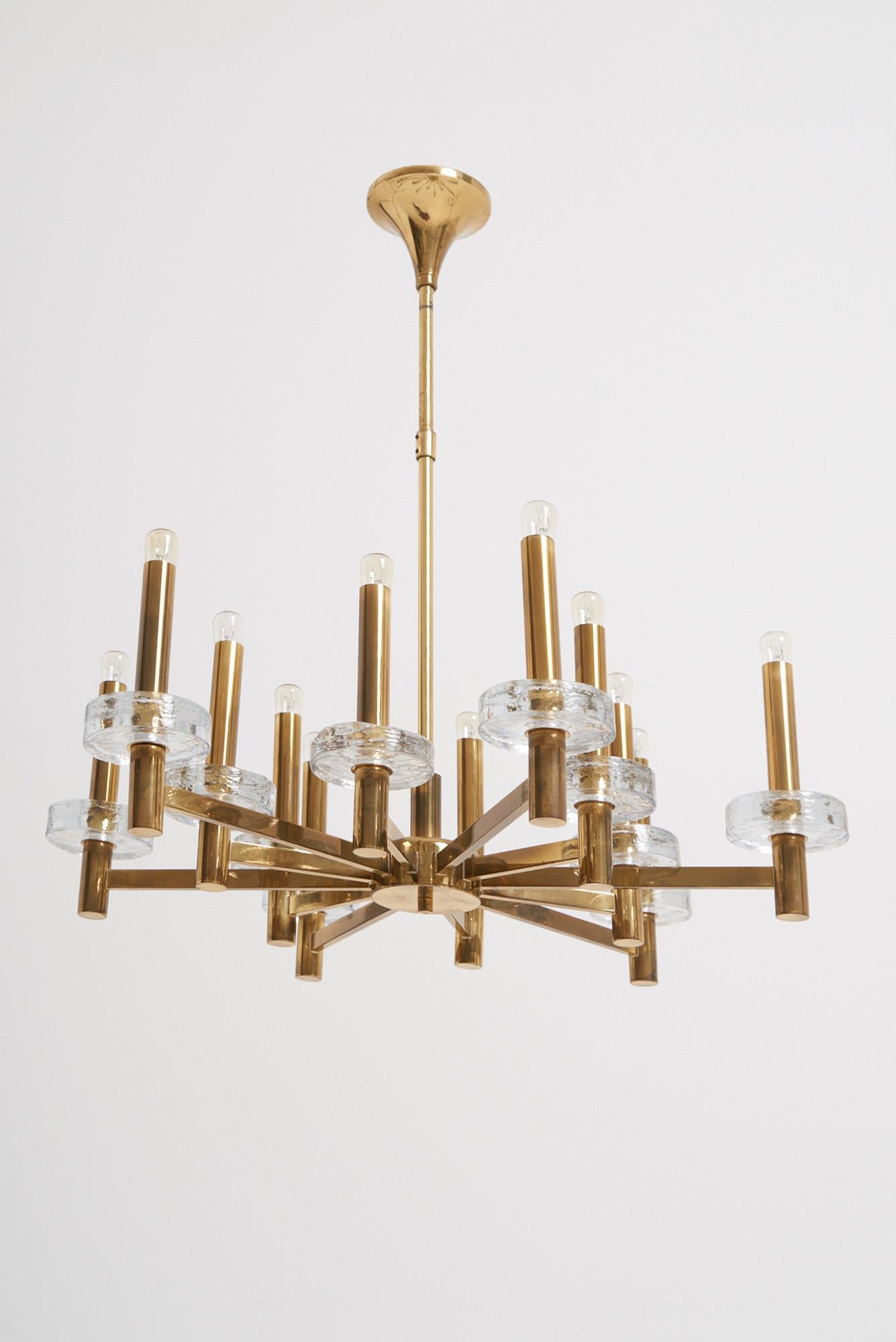 Mid-Century Modern Brass and Glass Ceiling Light by Gaetano Sciolari