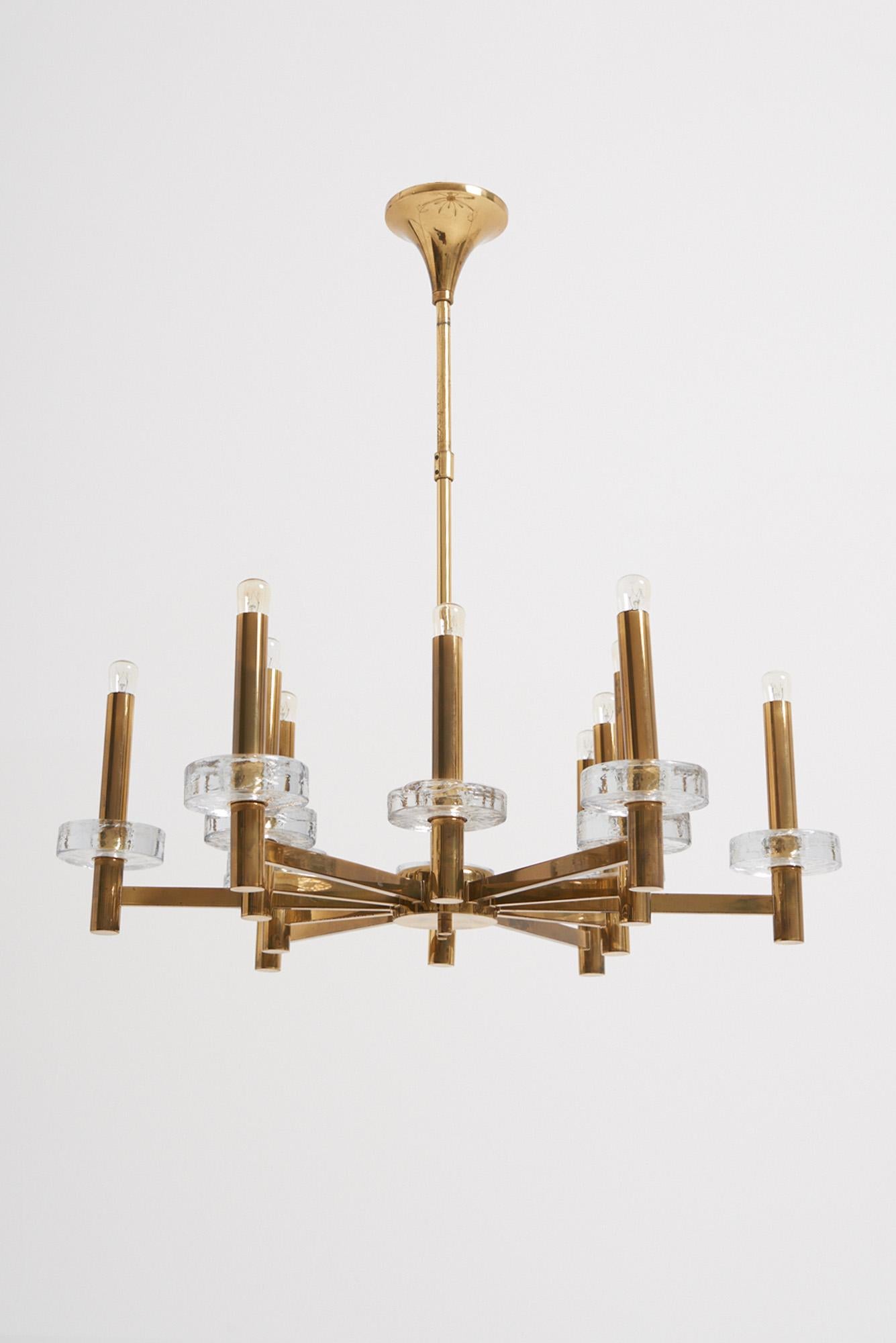 Italian Brass and Glass Ceiling Light by Gaetano Sciolari