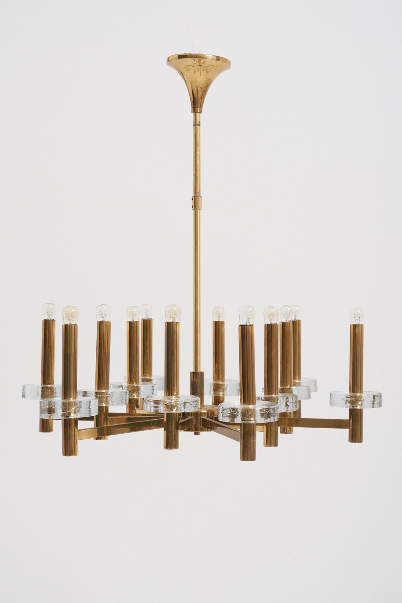 Brass and Glass Ceiling Light by Gaetano Sciolari In Good Condition In London, GB