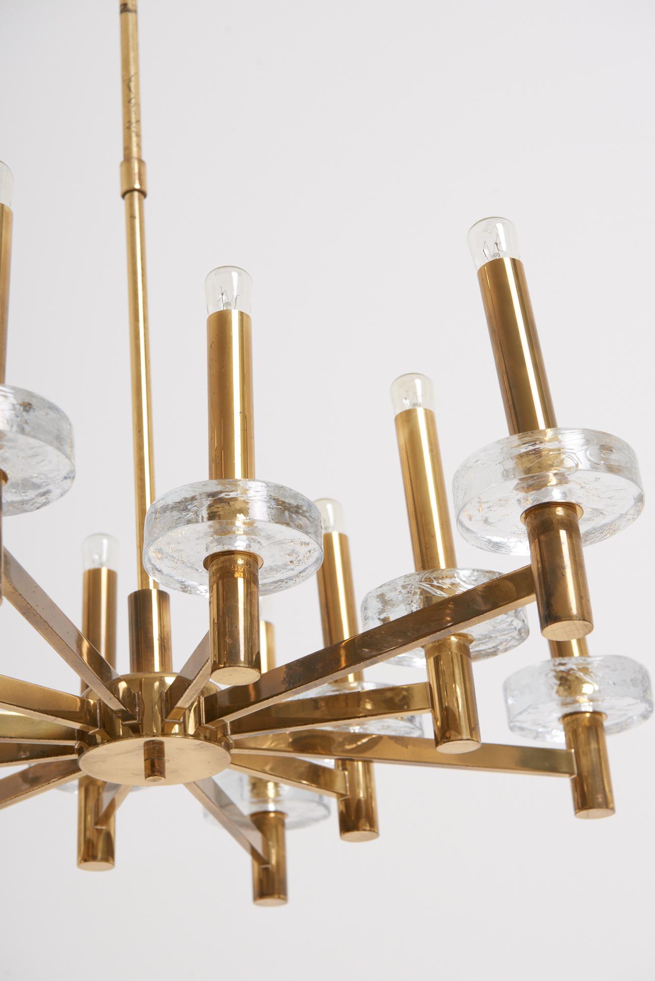 20th Century Brass and Glass Ceiling Light by Gaetano Sciolari