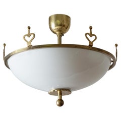 Brass and Glass Ceiling Light, circa 1940