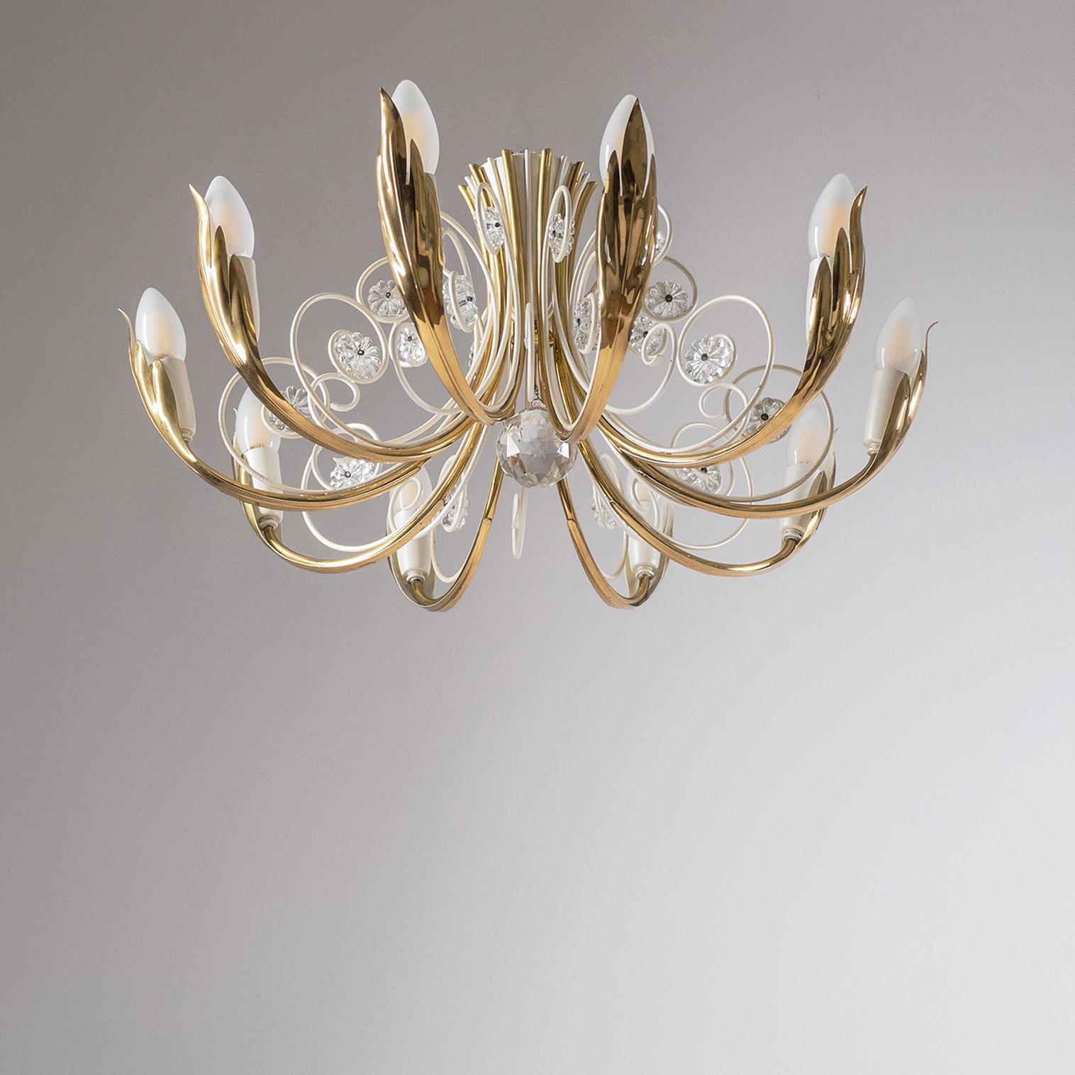 Brass and Glass Ceiling Light, 1960s, Vereinigte Werkstätten For Sale 2