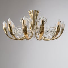 Brass and Glass Ceiling Light, 1960s, Vereinigte Werkstätten