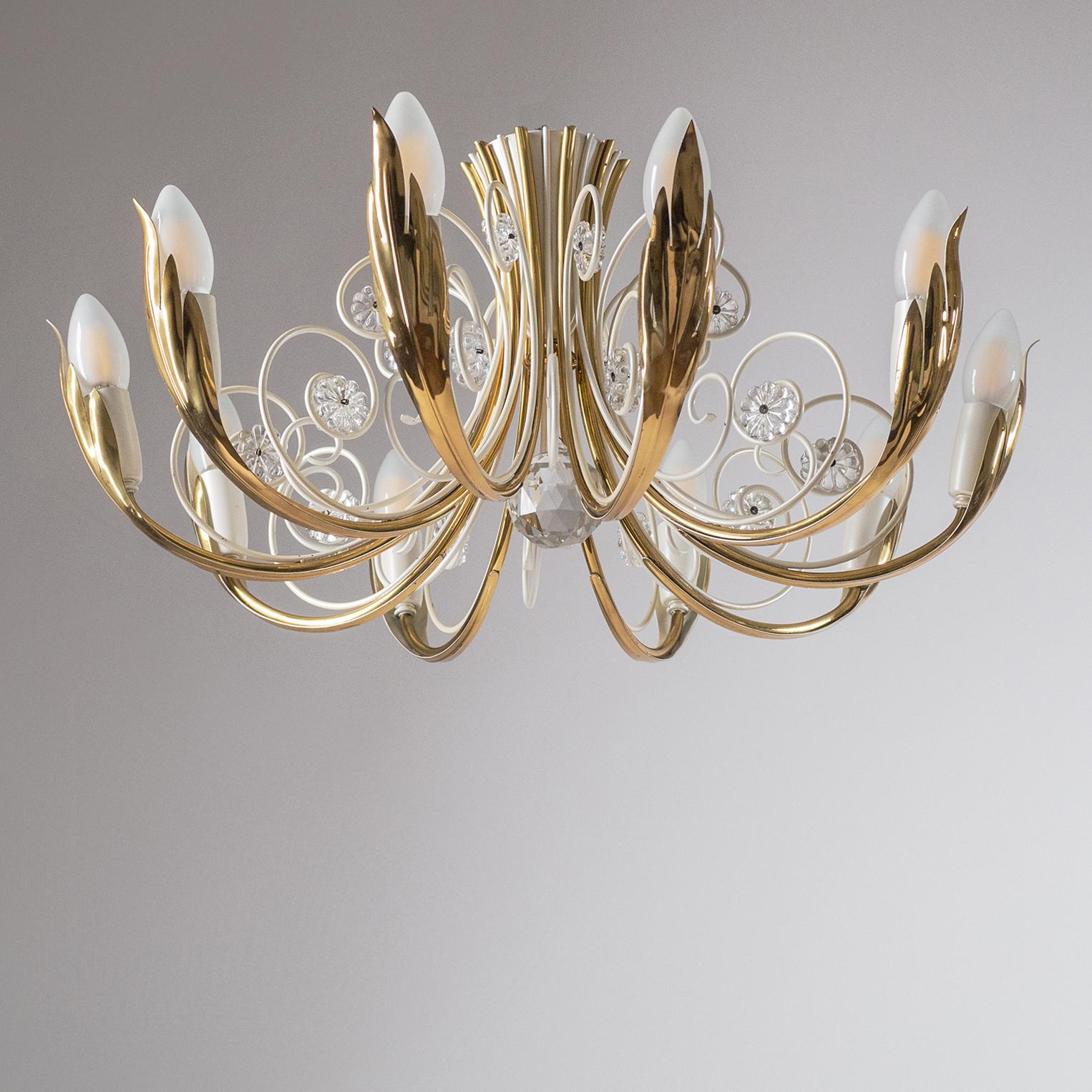 Mid-Century Modern Brass and Glass Ceiling Light, 1960s, Vereinigte Werkstätten For Sale