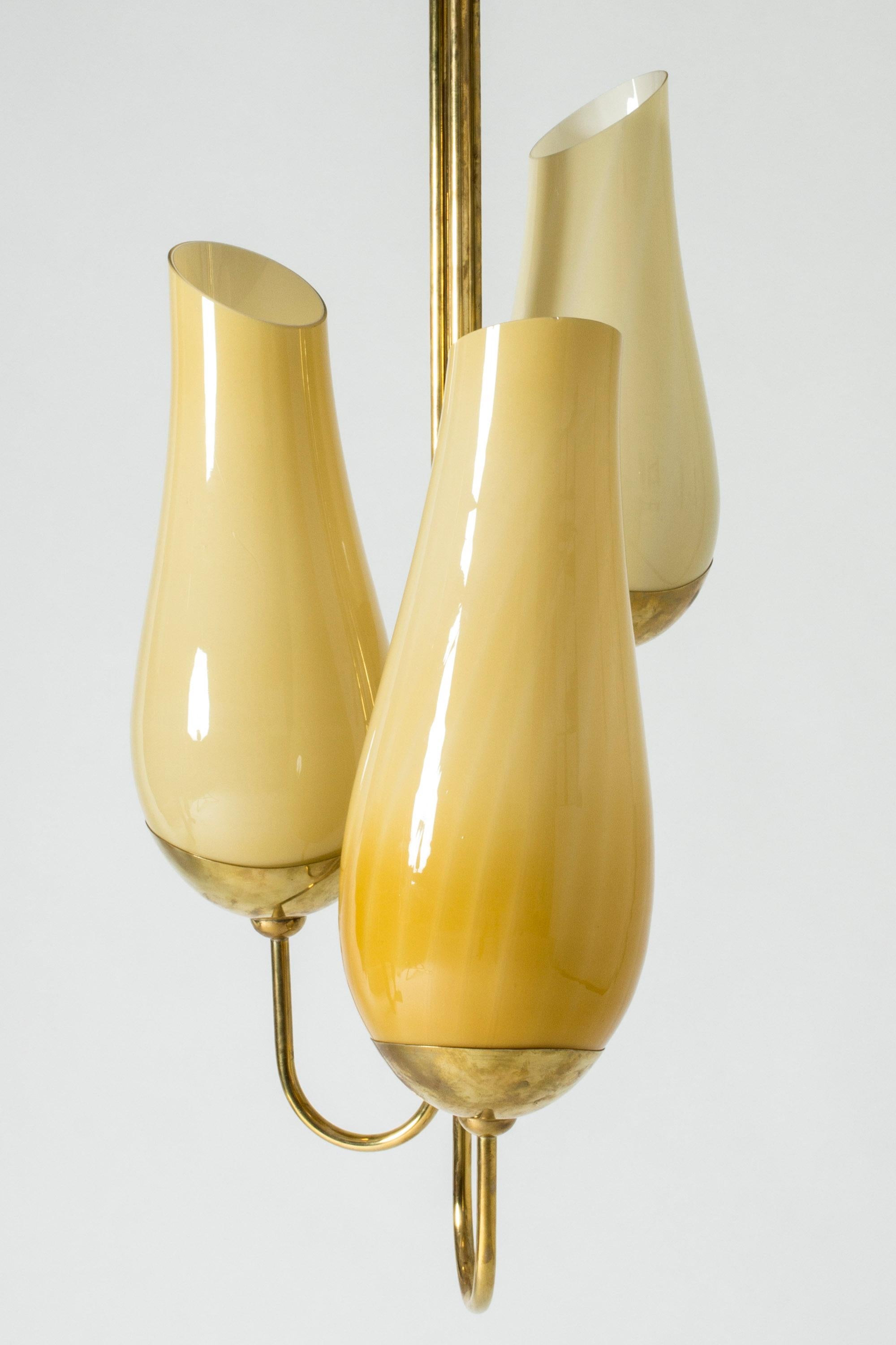Scandinavian Modern Brass and Glass Cgandelier by Paavo Tynell and Gunnel Nyman for Taito Oy, 1940s For Sale
