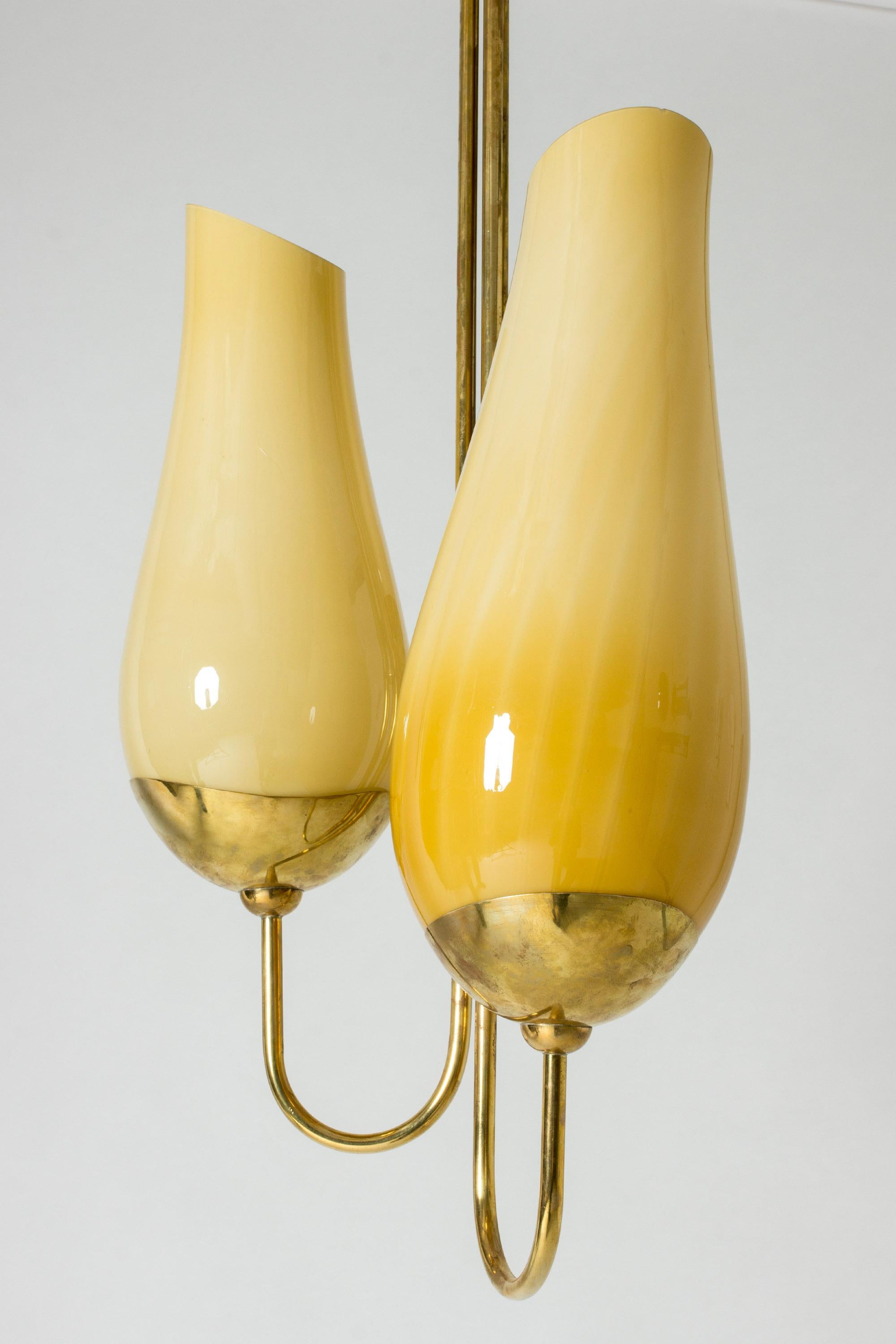 Mid-20th Century Brass and Glass Cgandelier by Paavo Tynell and Gunnel Nyman for Taito Oy, 1940s For Sale