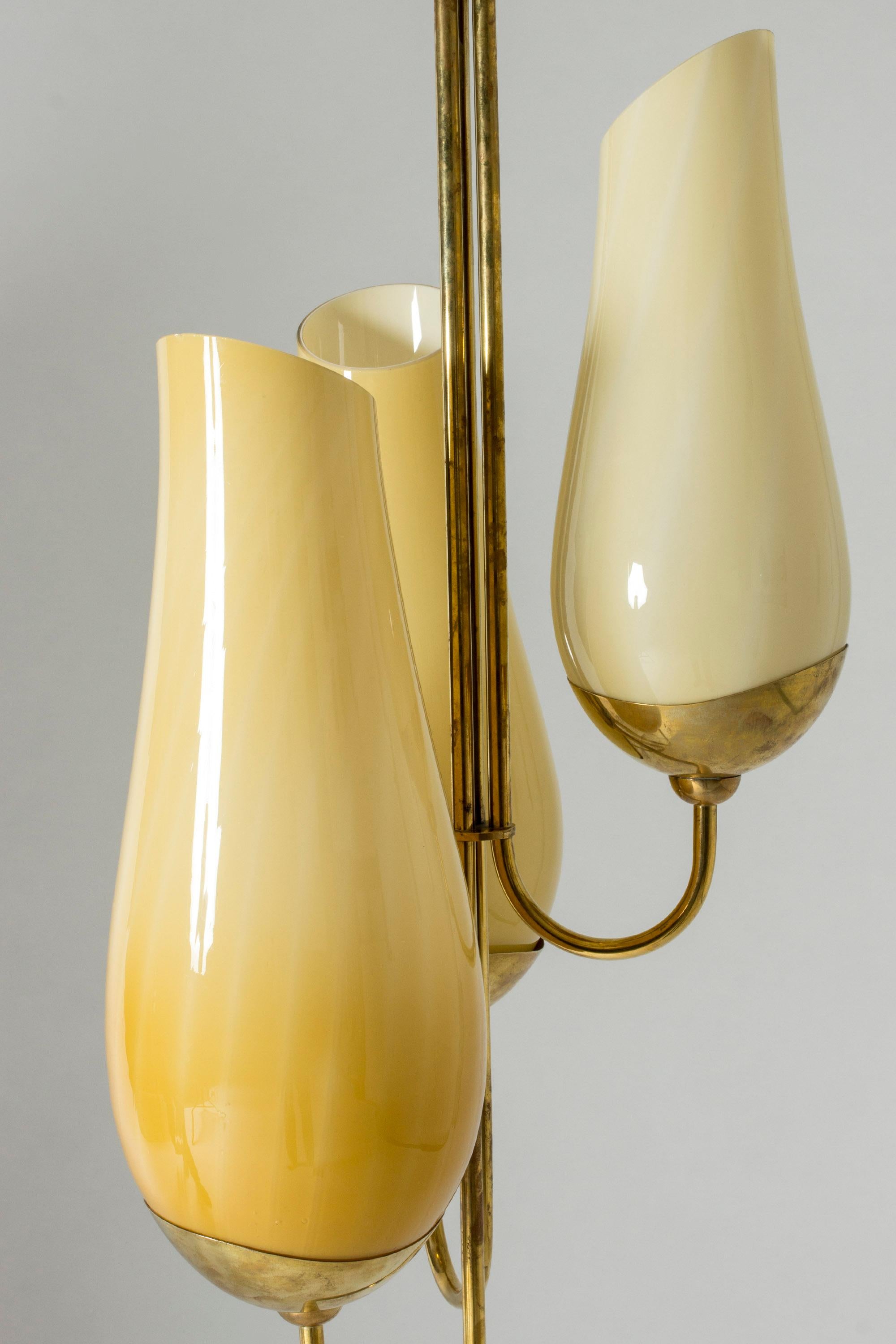 Brass and Glass Cgandelier by Paavo Tynell and Gunnel Nyman for Taito Oy, 1940s For Sale 1