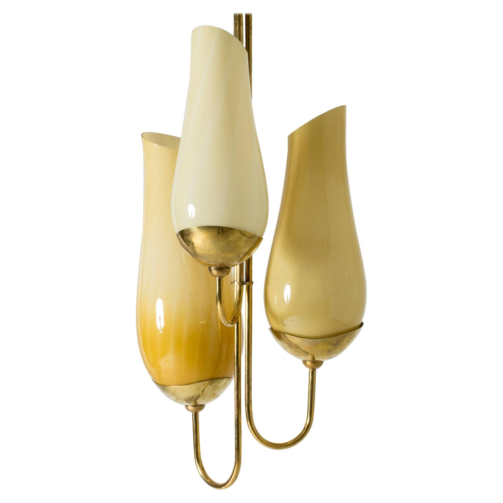 Brass and Glass Cgandelier by Paavo Tynell and Gunnel Nyman for Taito Oy, 1940s For Sale