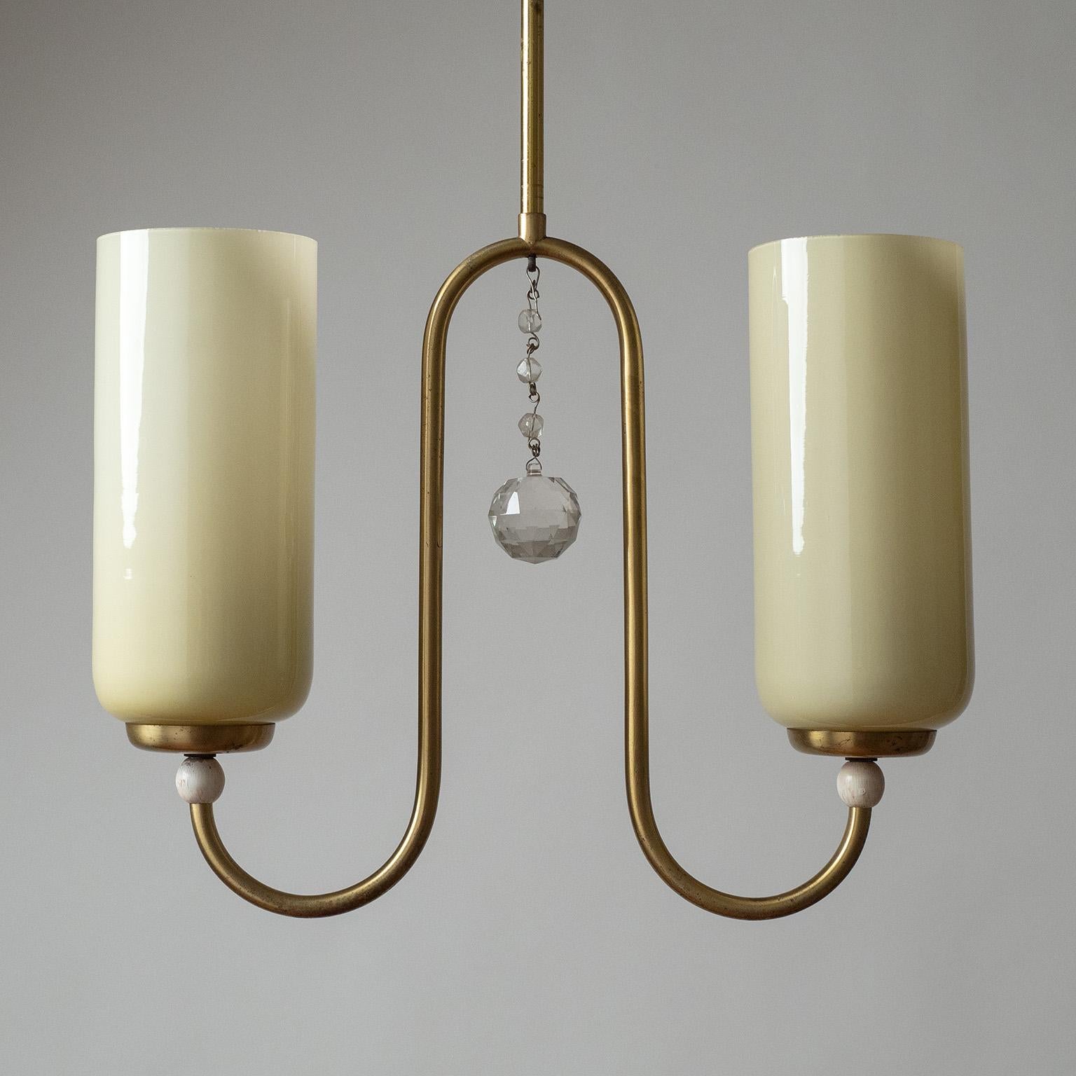 Mid-20th Century Brass and Glass Chandelier, 1930s