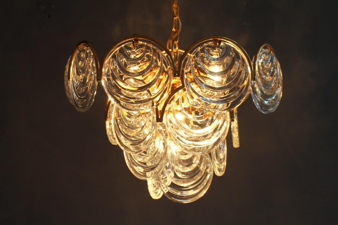 Mid-Century Modern Brass and Glass Chandelier Italy 1960s Sciolari For Sale