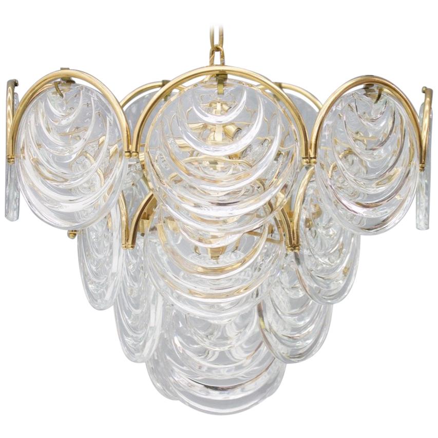 Brass and Glass Chandelier Italy 1960s Sciolari For Sale
