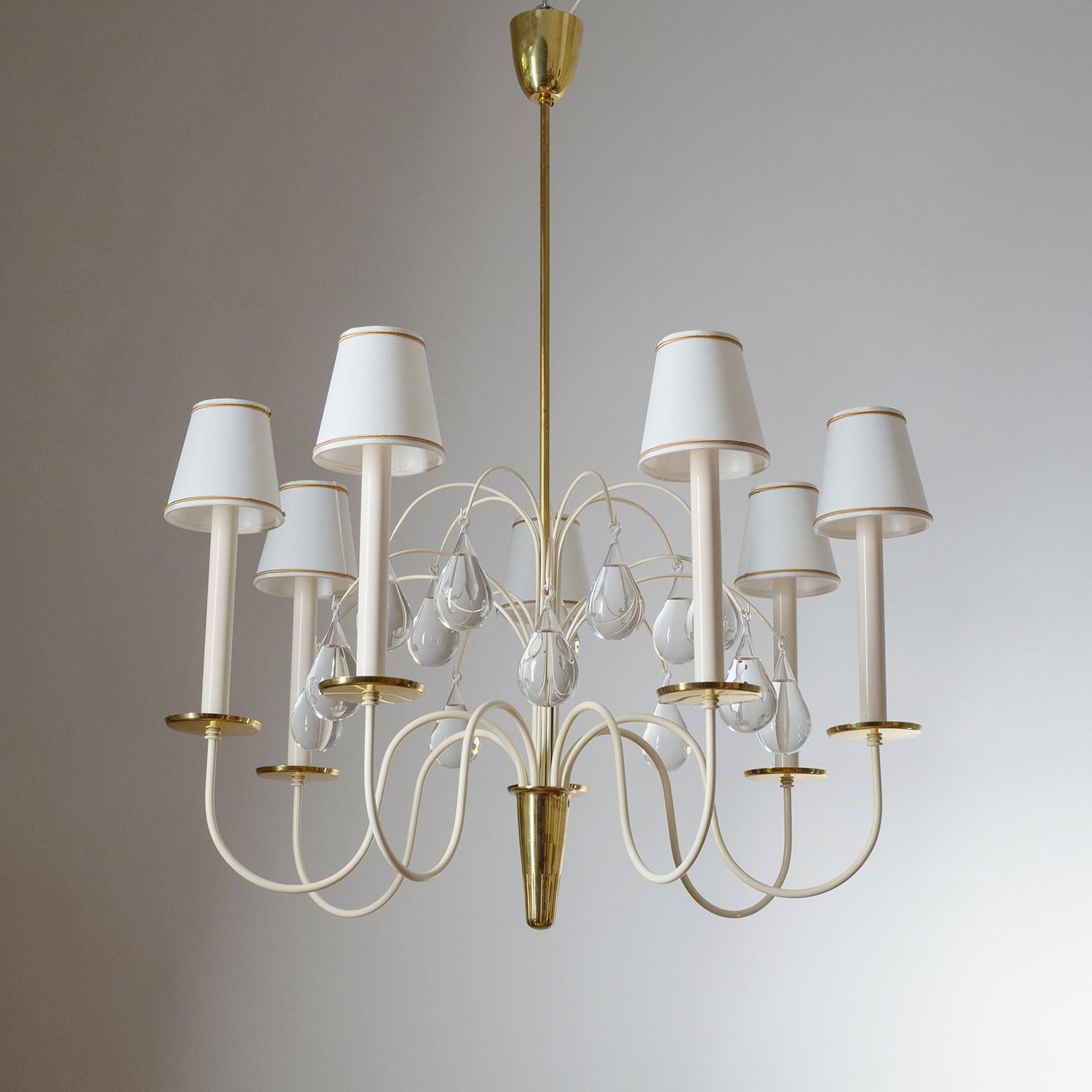 Brass and Glass Chandelier, 1960s, Vereinigte Werkstätten 3