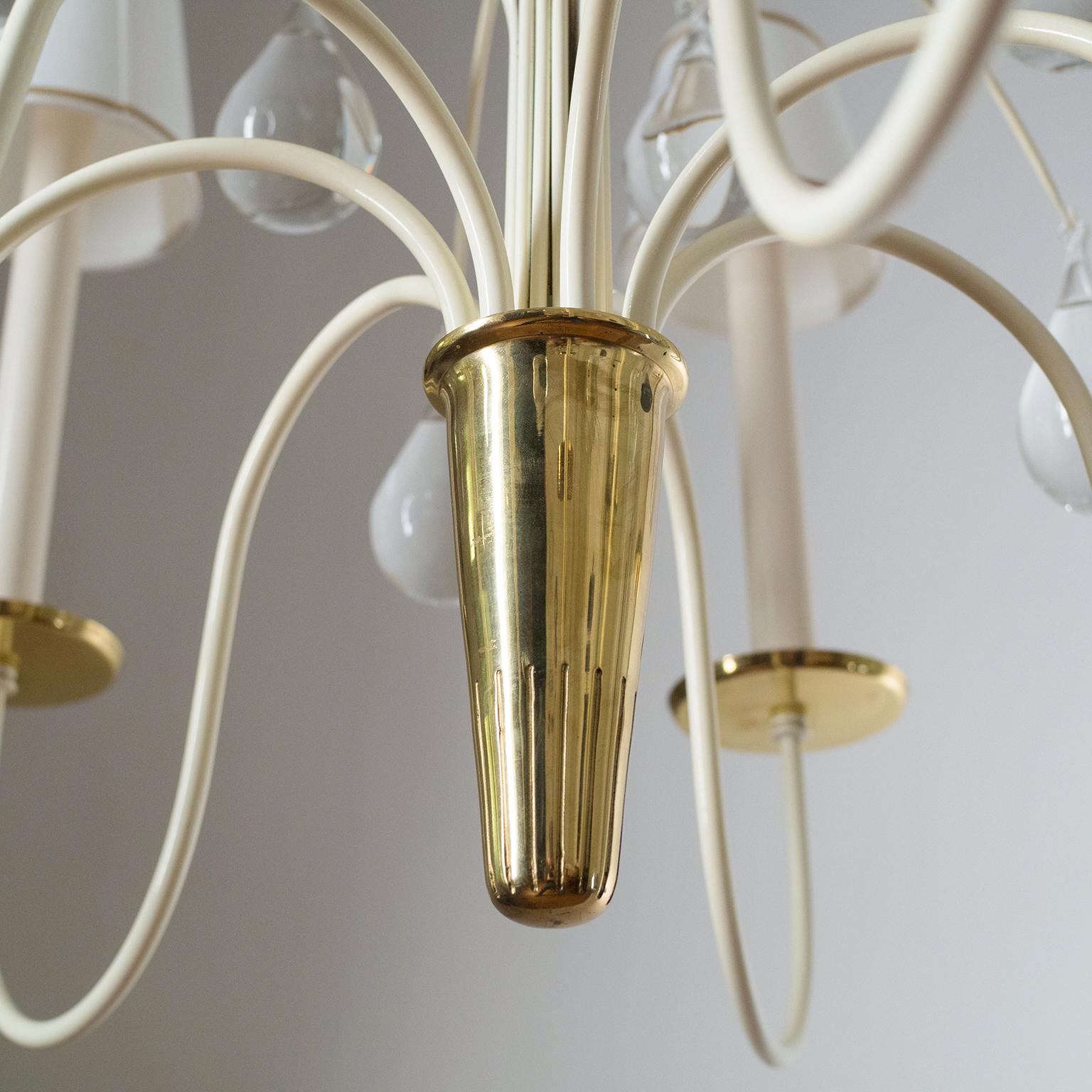 Brass and Glass Chandelier, 1960s, Vereinigte Werkstätten 6