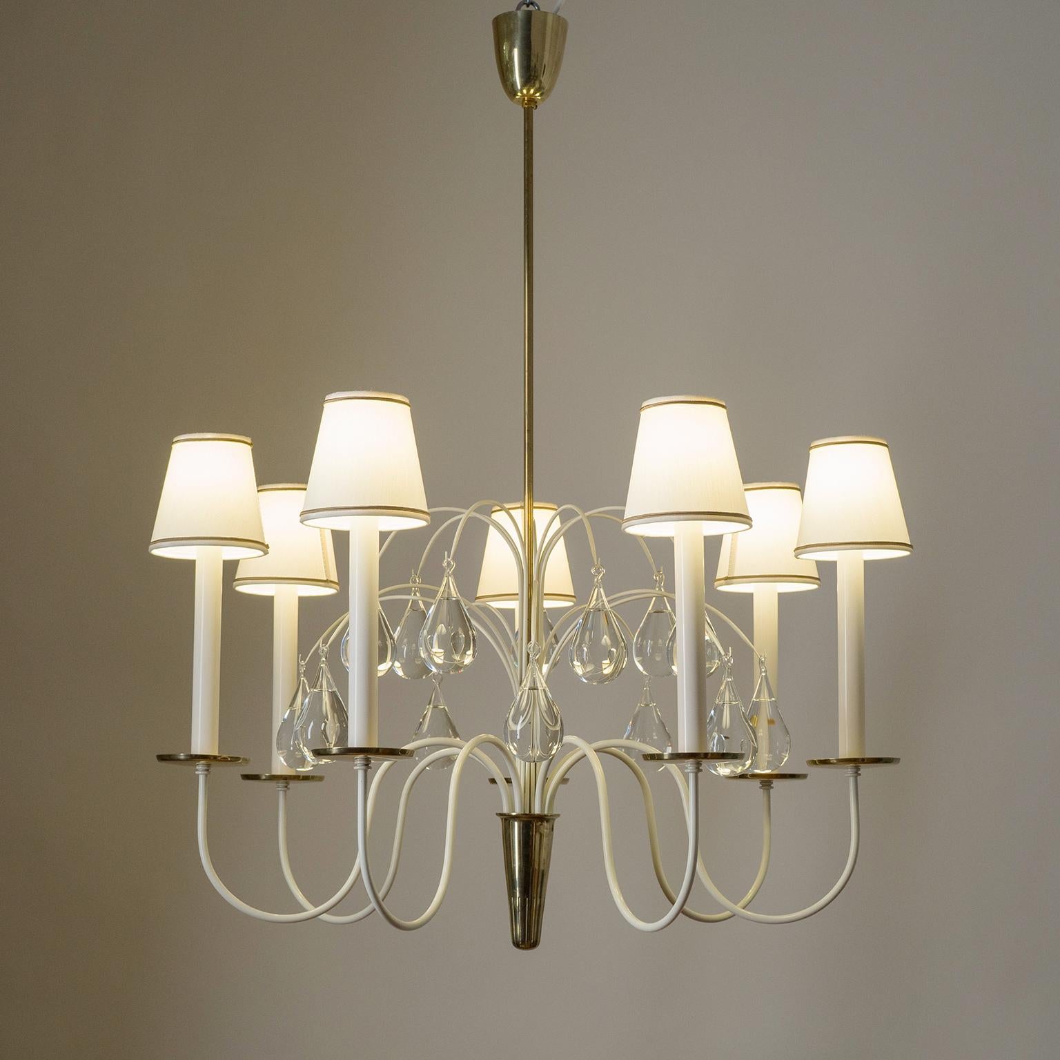 Mid-Century Modern Brass and Glass Chandelier, 1960s, Vereinigte Werkstätten