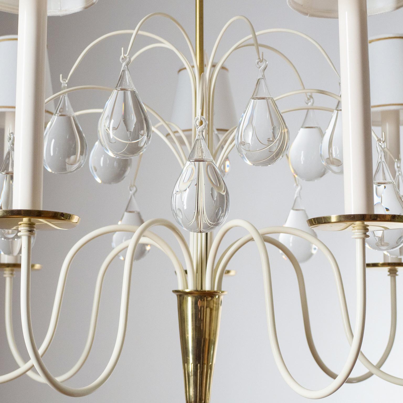 Lacquered Brass and Glass Chandelier, 1960s, Vereinigte Werkstätten