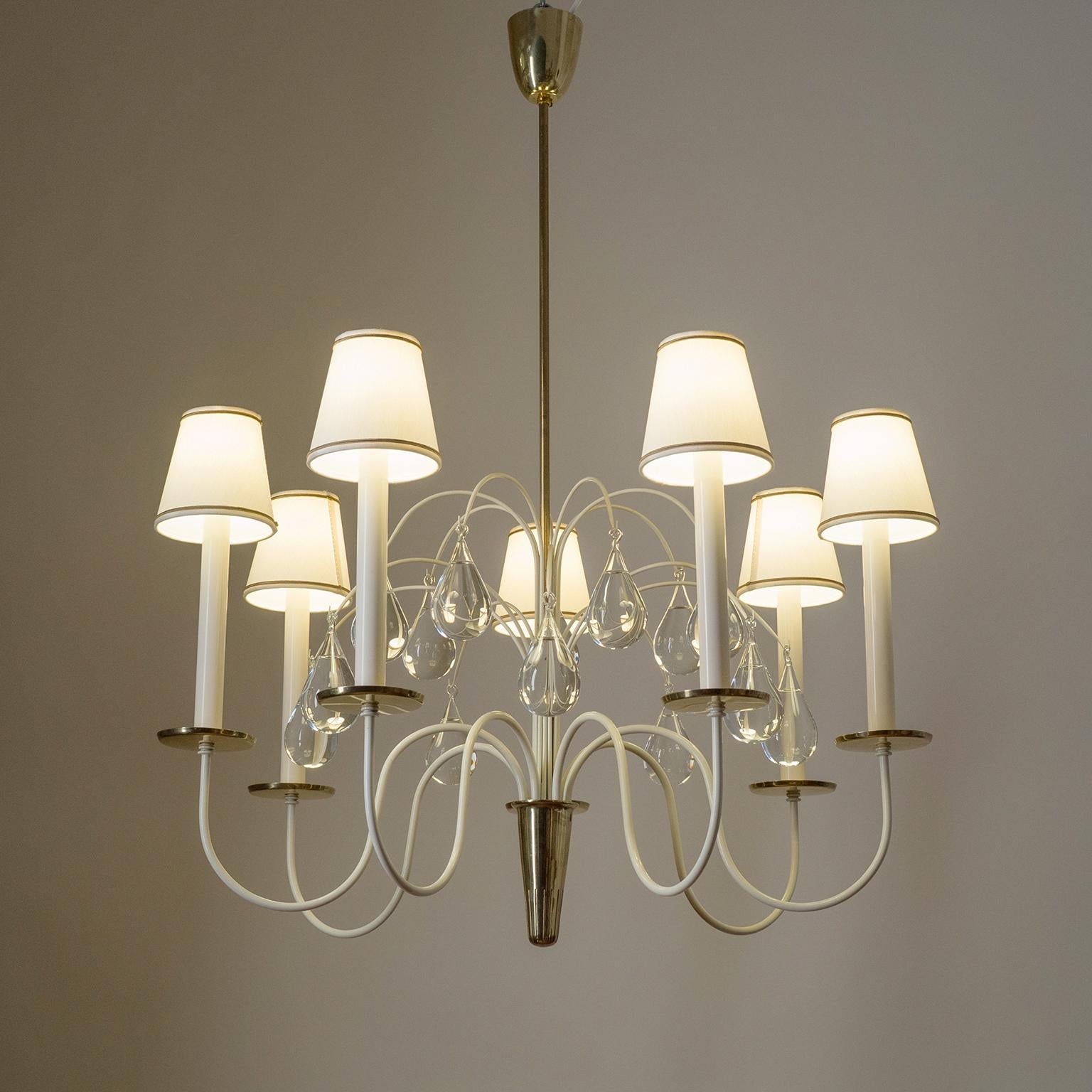 Brass and Glass Chandelier, 1960s, Vereinigte Werkstätten 2