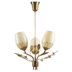 Brass and Glass Chandelier, Attribuited to Paavo Tynell for Itsu, Finland, 1950