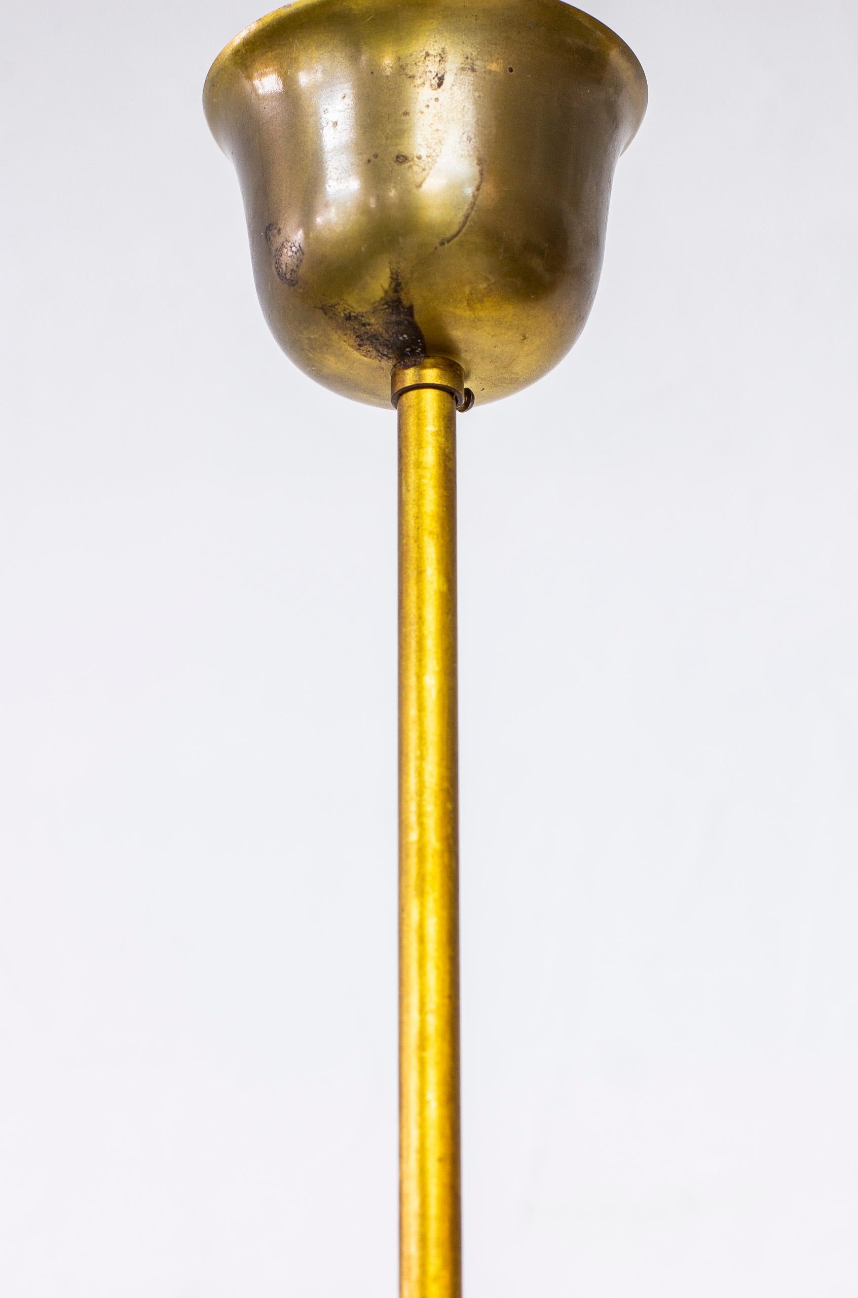 Brass and Glass Chandelier by Arnold Wiigs Fabrikker, Norway, 1940s 3