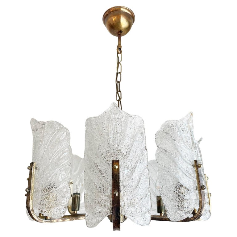 Brass and Glass Chandelier by Carl Fagerlund for Orrefors, 1960s For