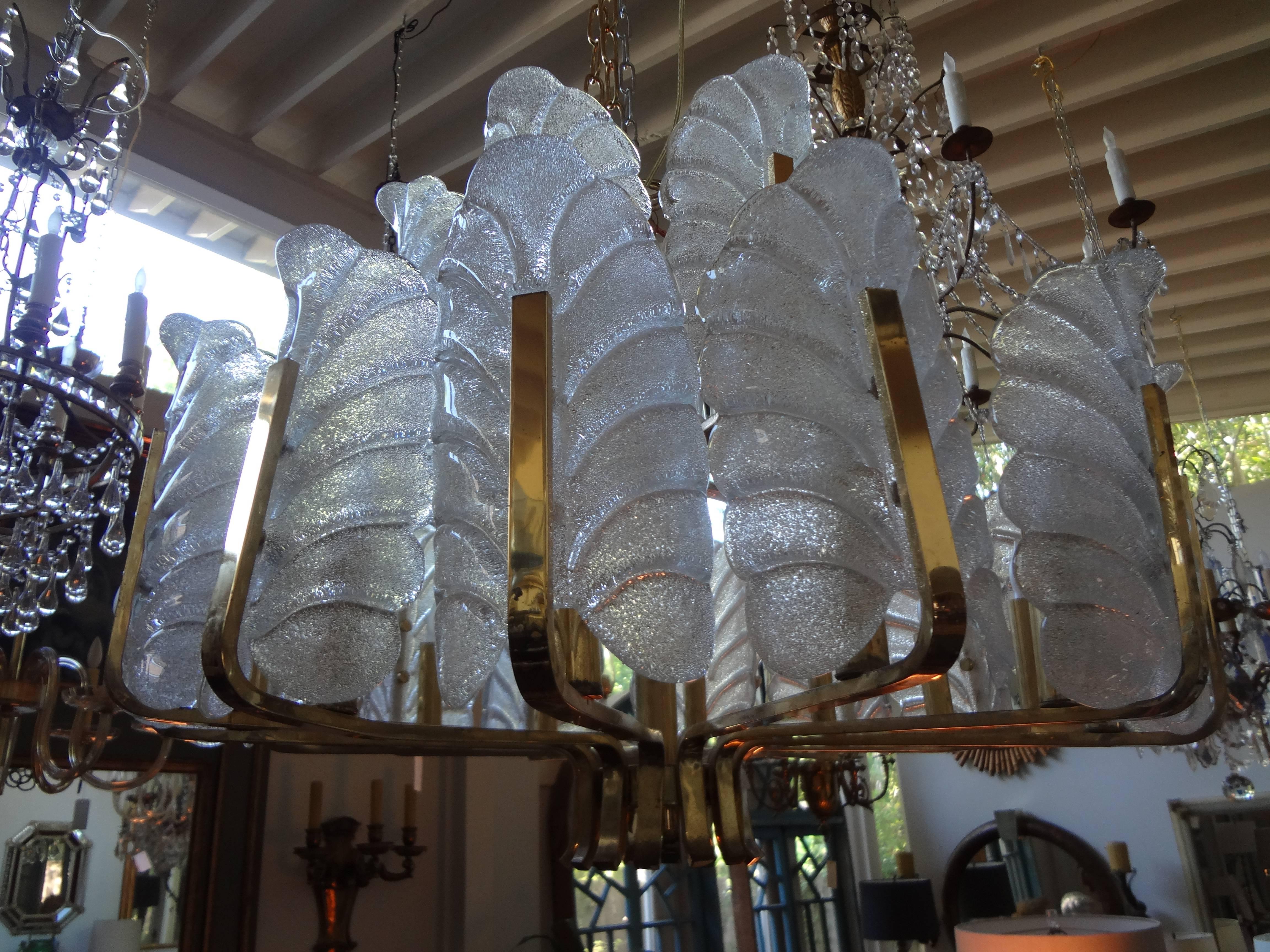 Swedish Large Glass and Brass Chandelier by Carl Fagerlund for Orrefors For Sale
