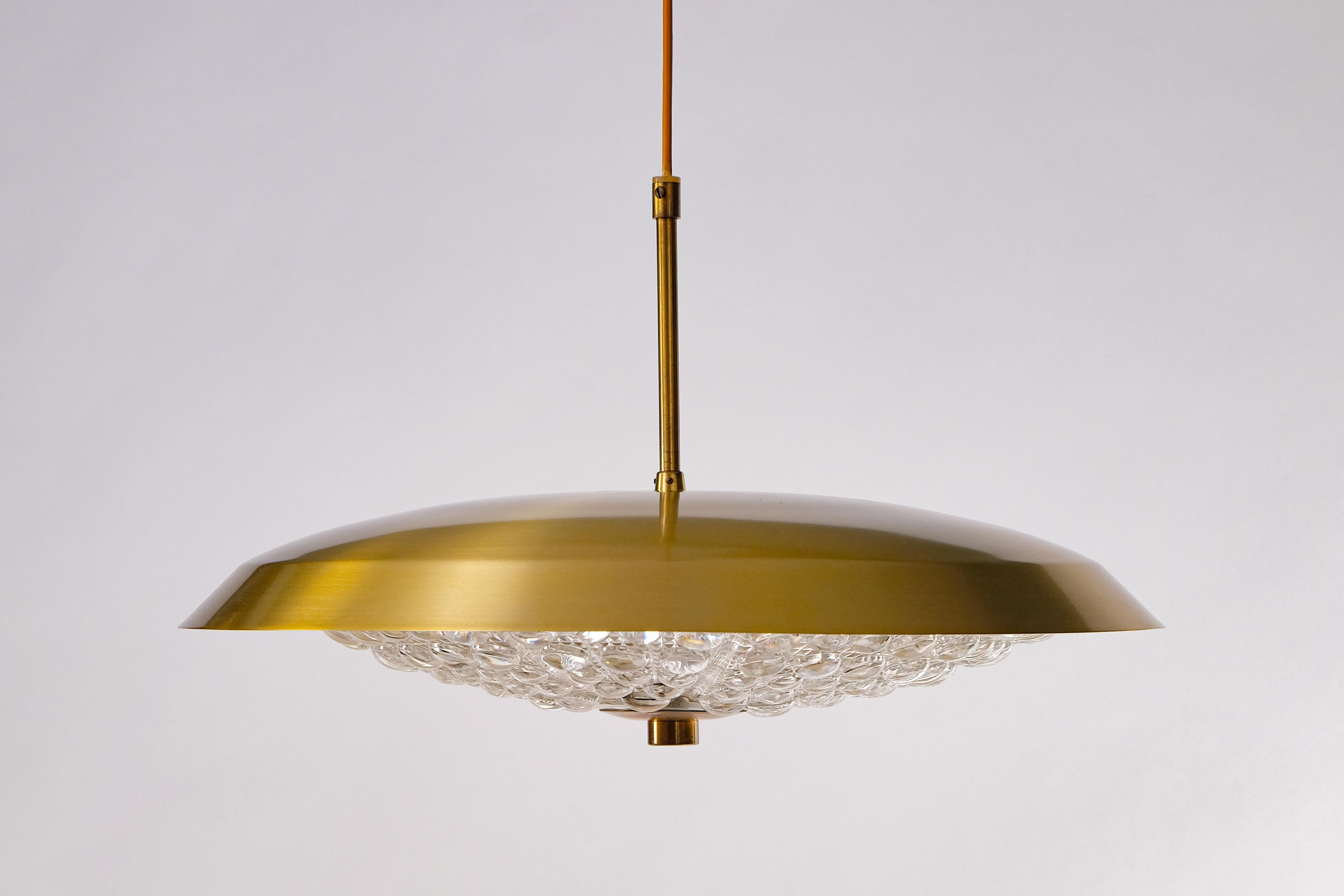 Swedish Brass and Glass Chandelier by Carl Fagerlund, Orrefors, 1960s For Sale