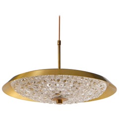 Vintage Brass and Glass Chandelier by Carl Fagerlund, Orrefors, 1960s