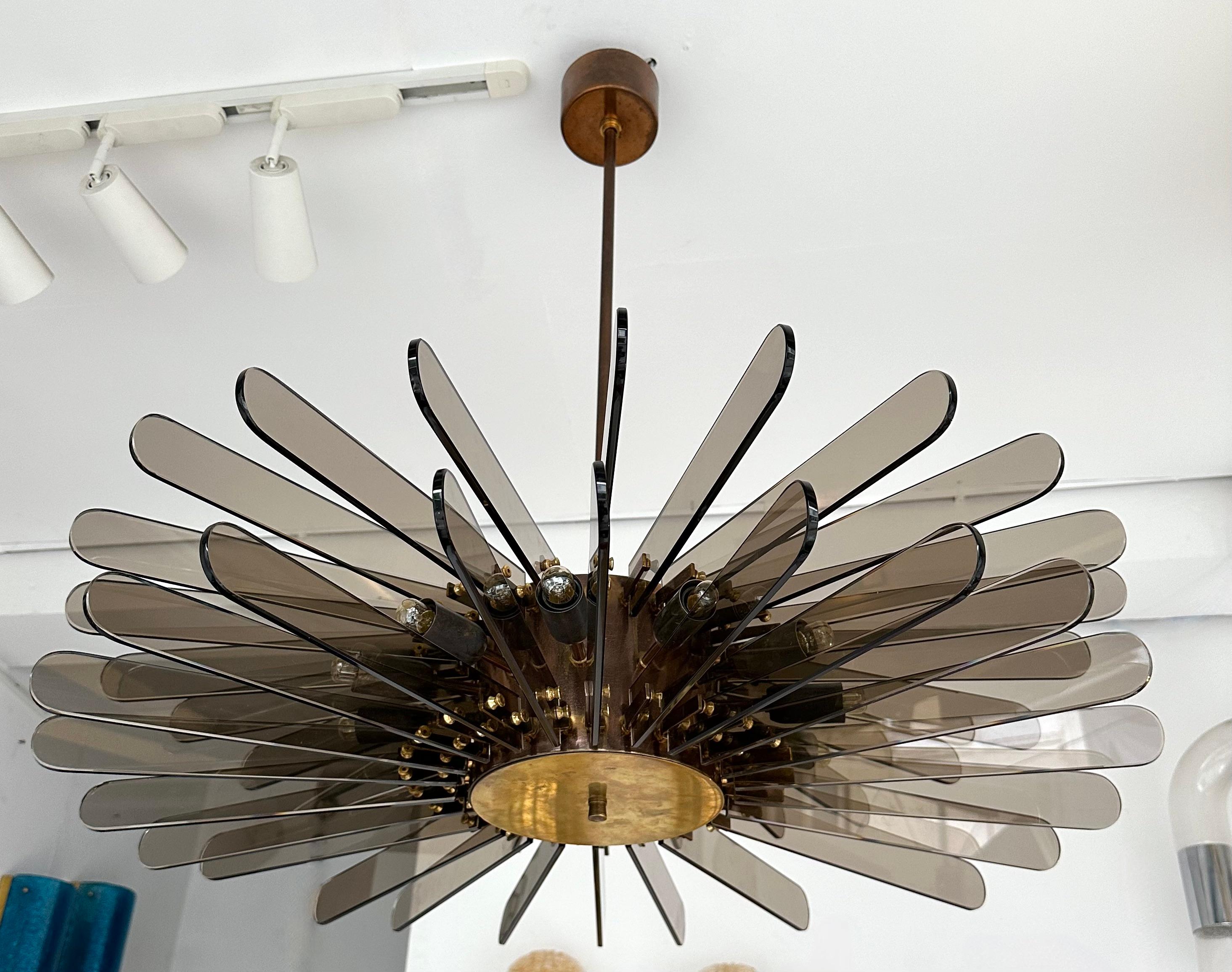 Brass and Glass Chandelier by Gino Paroldo, Italy, 1970s 5