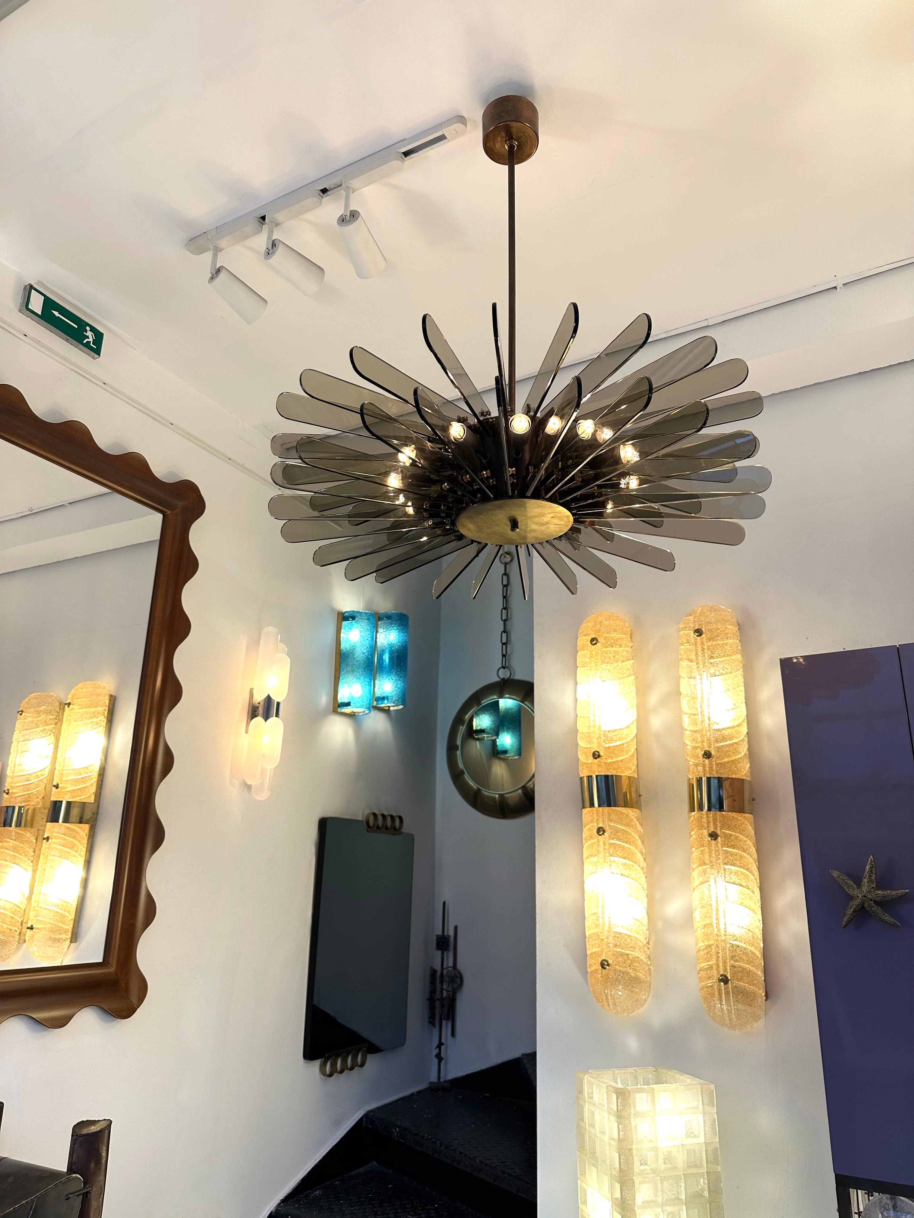 Brass and Glass Chandelier by Gino Paroldo, Italy, 1970s 7
