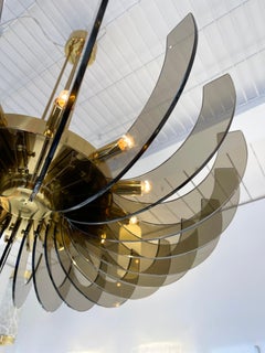 Brass and Glass Chandelier by Gino Paroldo, Italy, 1970s
