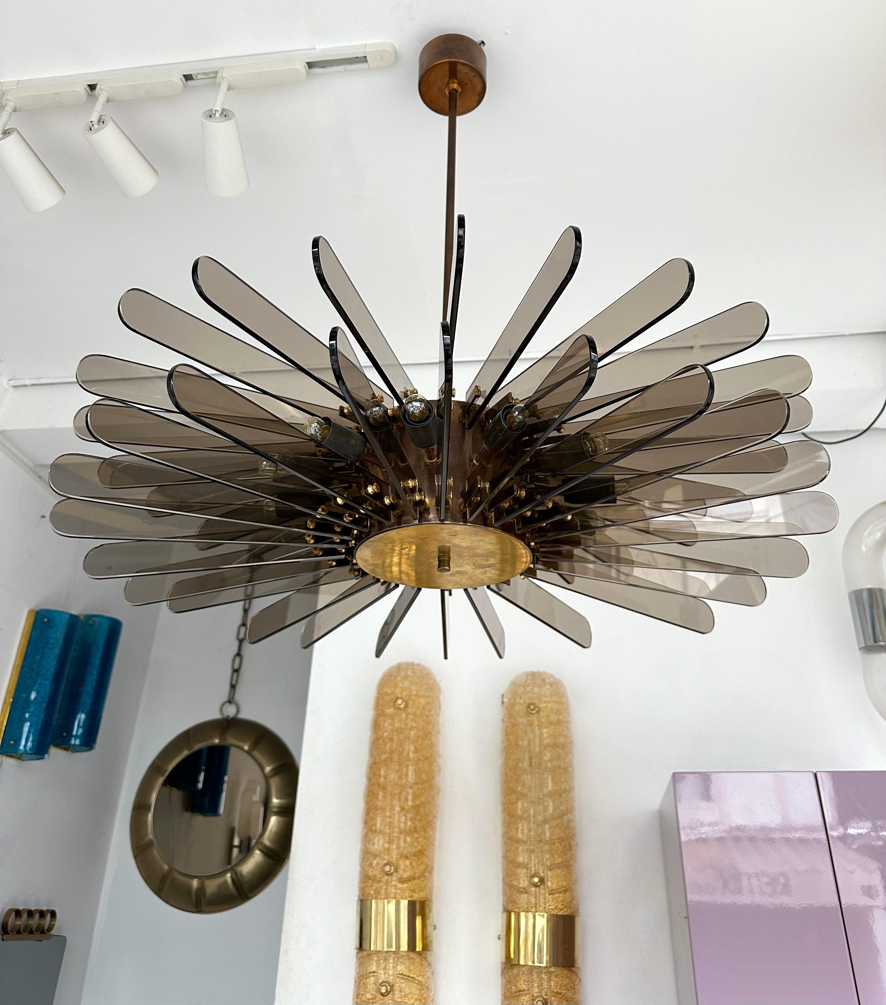 Italian Brass and Glass Chandelier by Gino Paroldo, Italy, 1970s