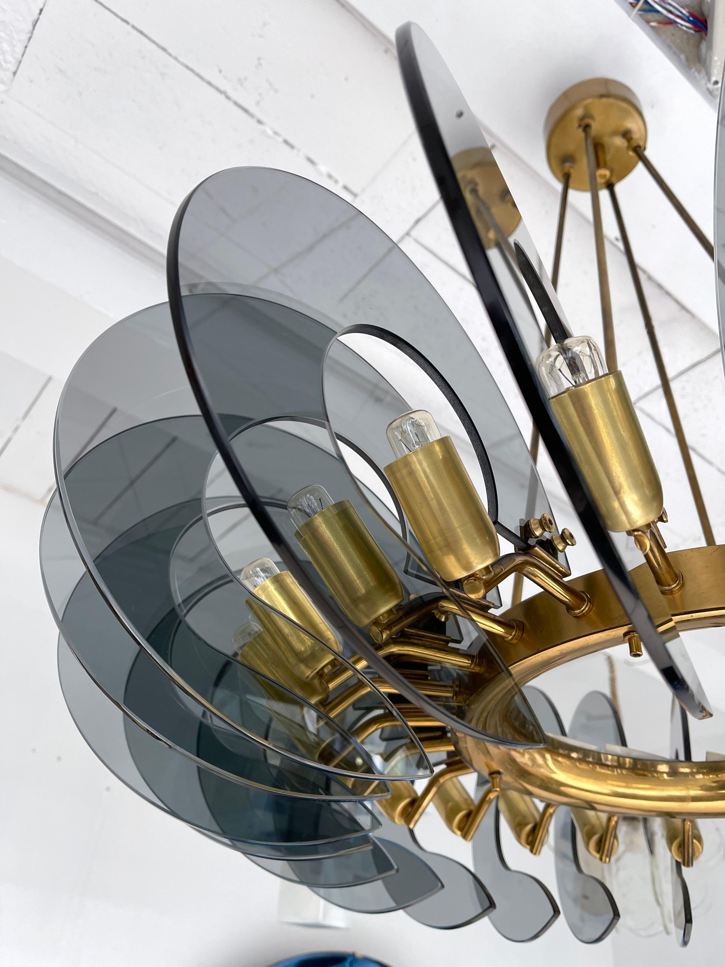 Late 20th Century Brass and Glass Chandelier by Gino Paroldo, Italy, 1970s