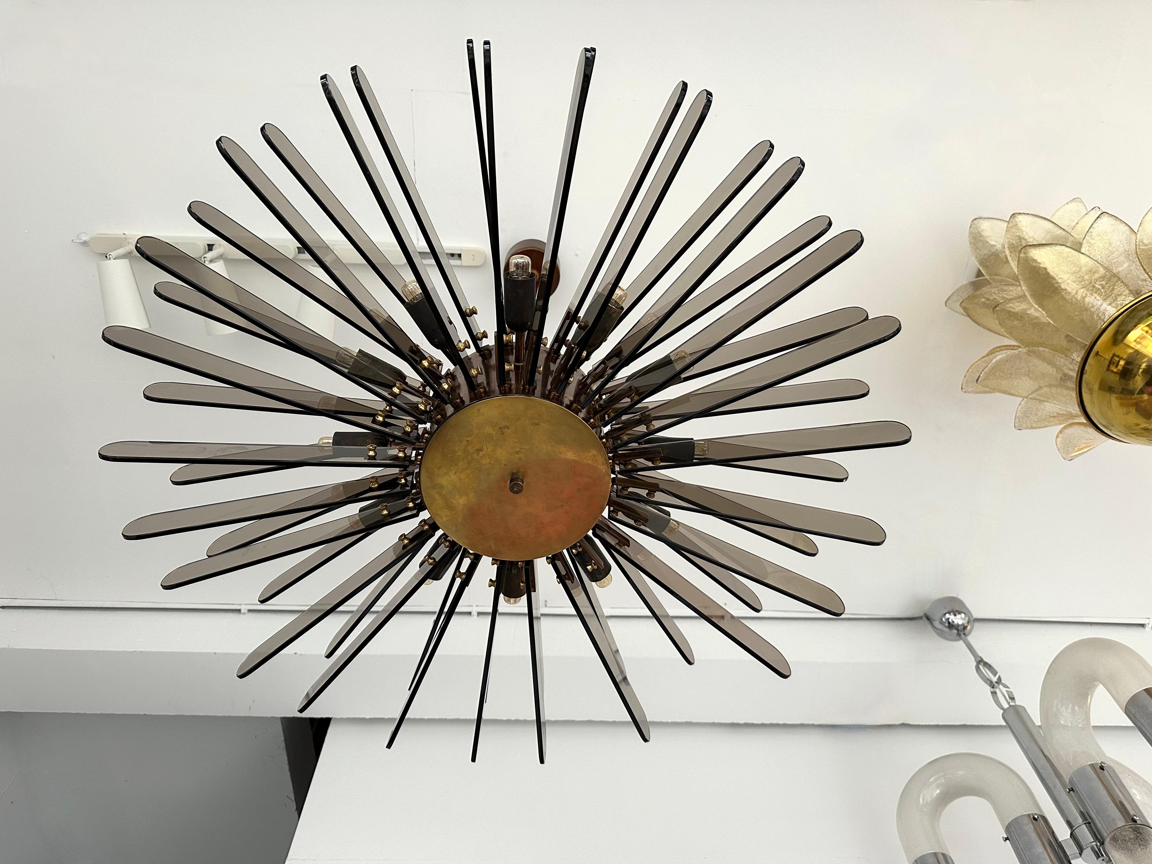 Late 20th Century Brass and Glass Chandelier by Gino Paroldo, Italy, 1970s