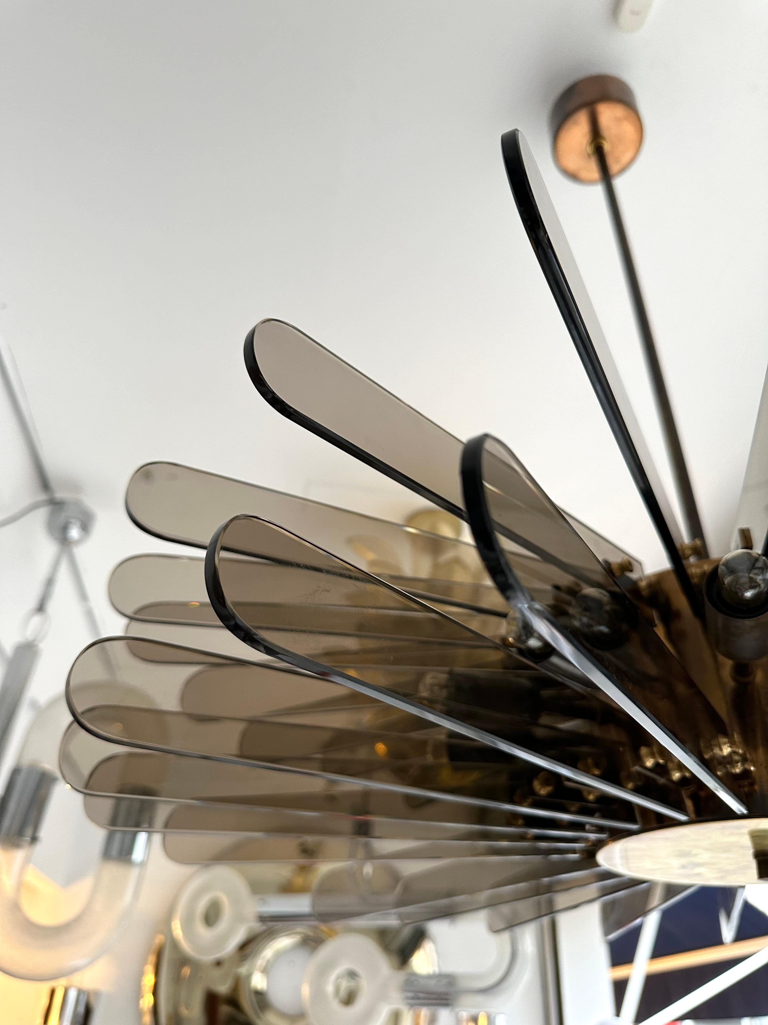Brass and Glass Chandelier by Gino Paroldo, Italy, 1970s 3