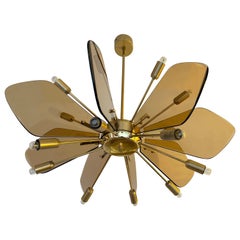 Brass and Glass Chandelier by Gino Paroldo, Italy, 1970s