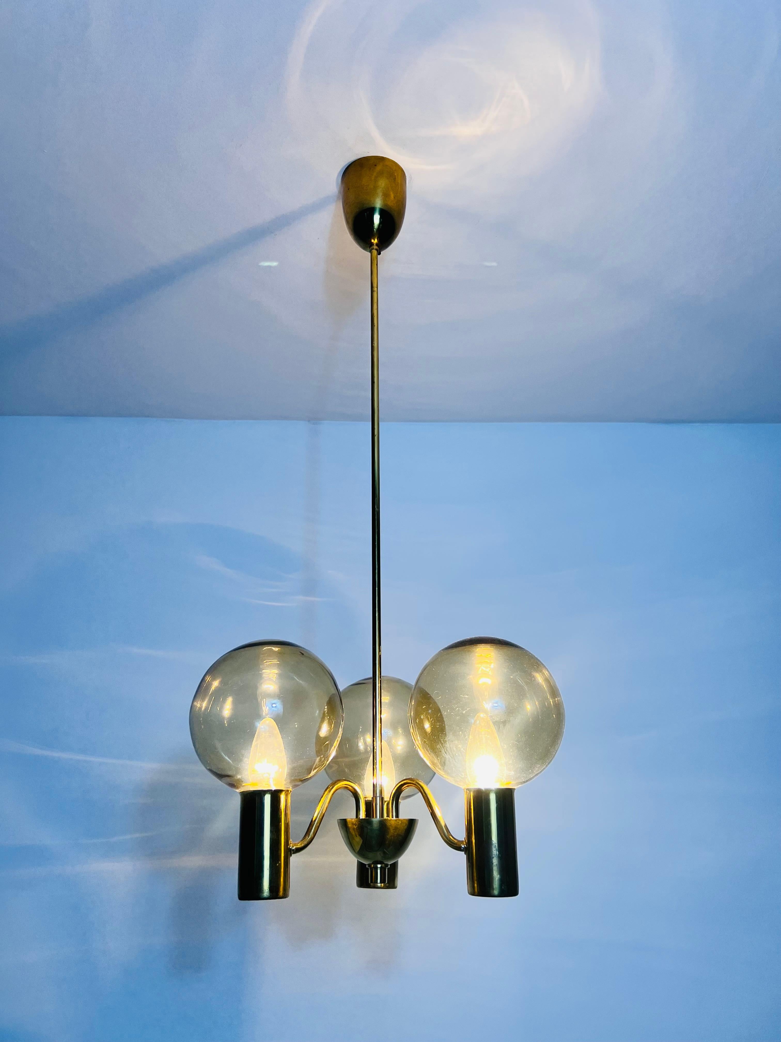 Brass and Glass Chandelier by Hans-Agne Jakobsson, Sweden, 1960s For Sale 5