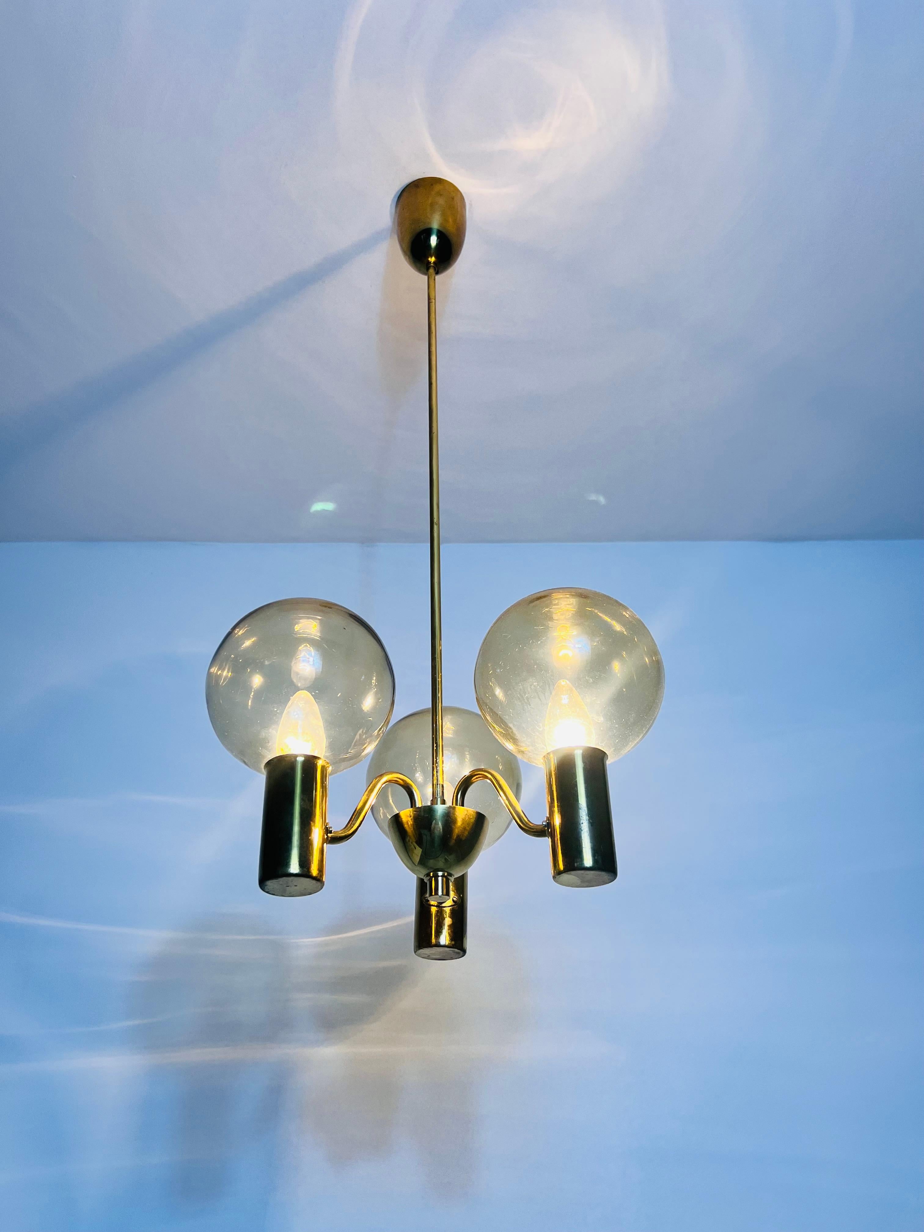 Brass and Glass Chandelier by Hans-Agne Jakobsson, Sweden, 1960s For Sale 6