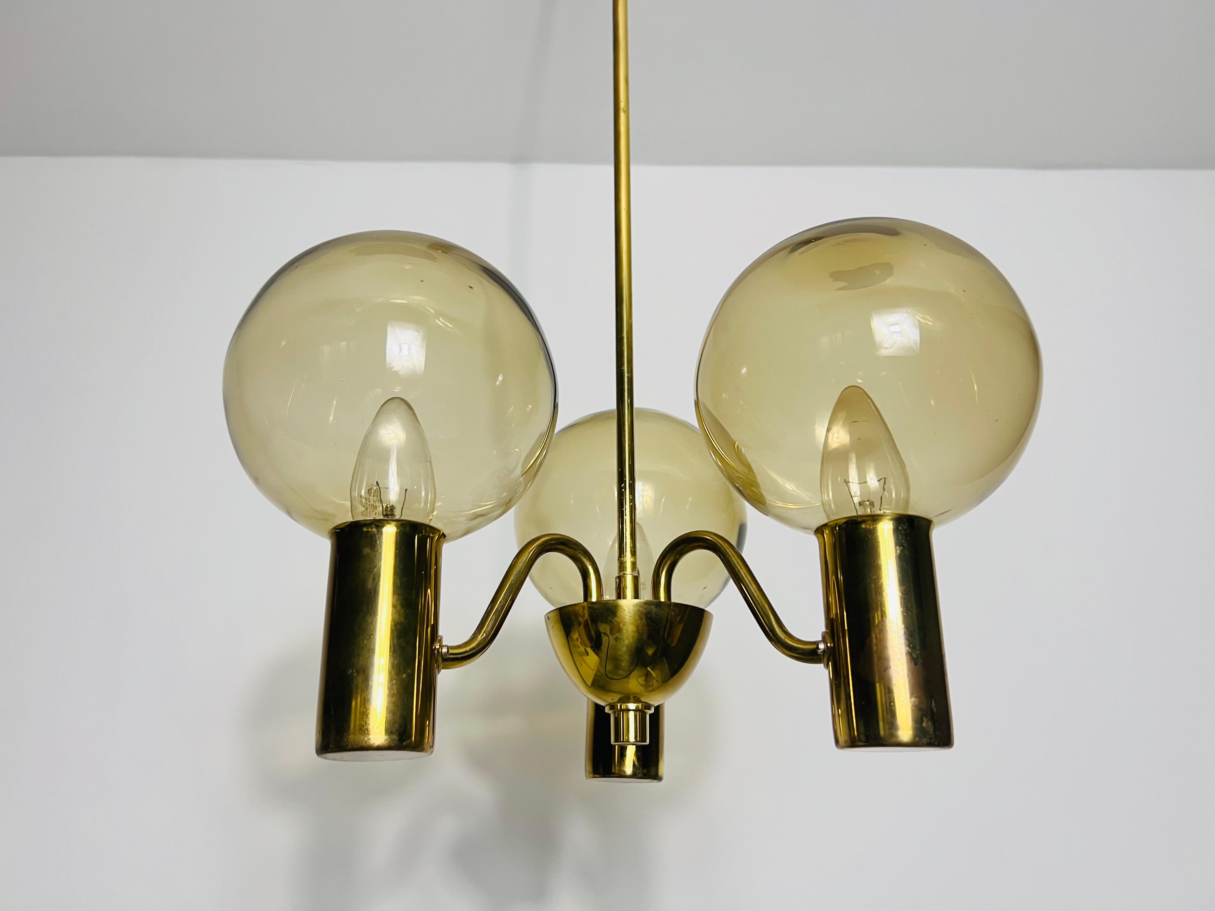 Brass and Glass Chandelier by Hans-Agne Jakobsson, Sweden, 1960s For Sale 1