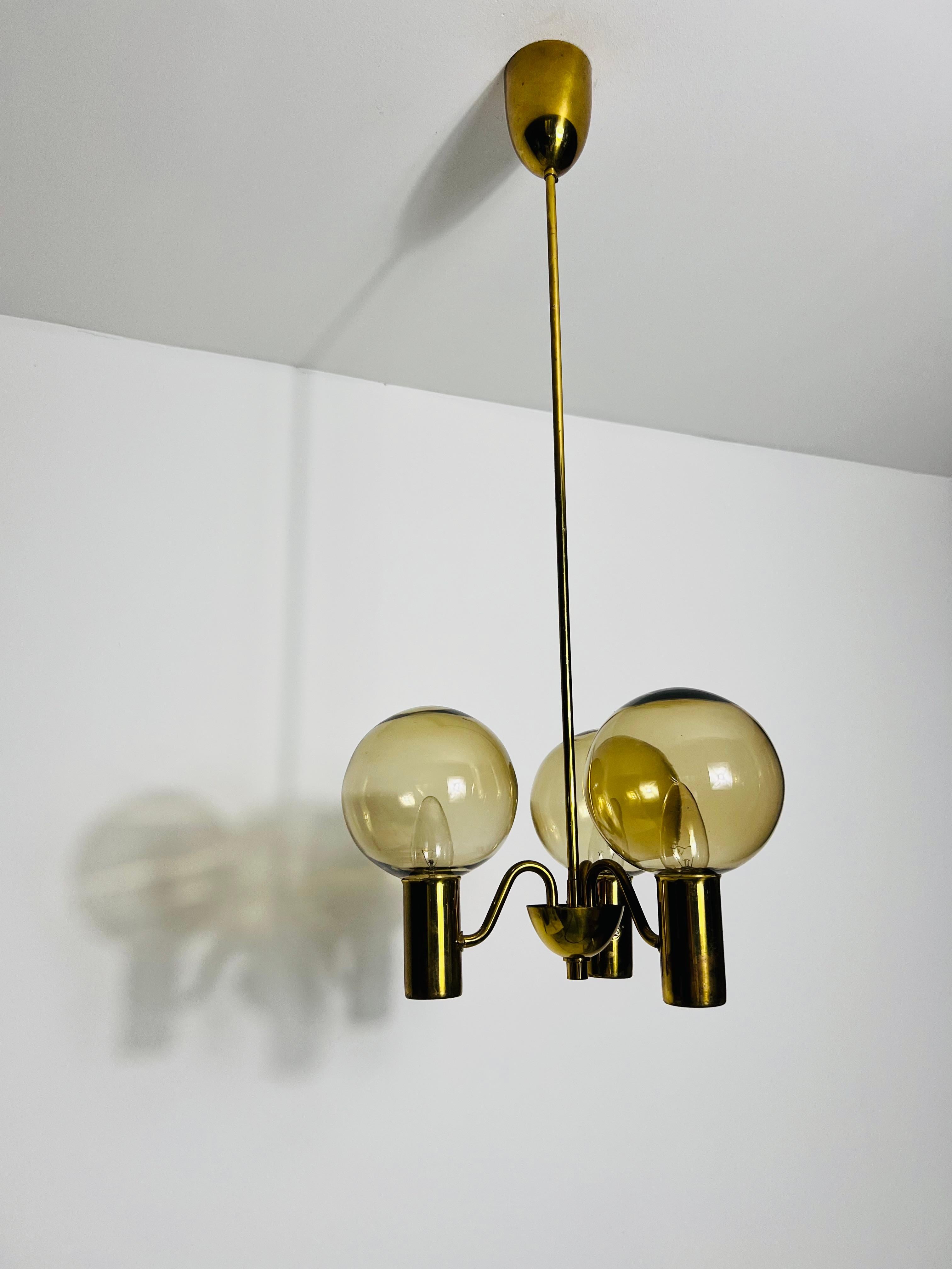 Brass and Glass Chandelier by Hans-Agne Jakobsson, Sweden, 1960s For Sale 2