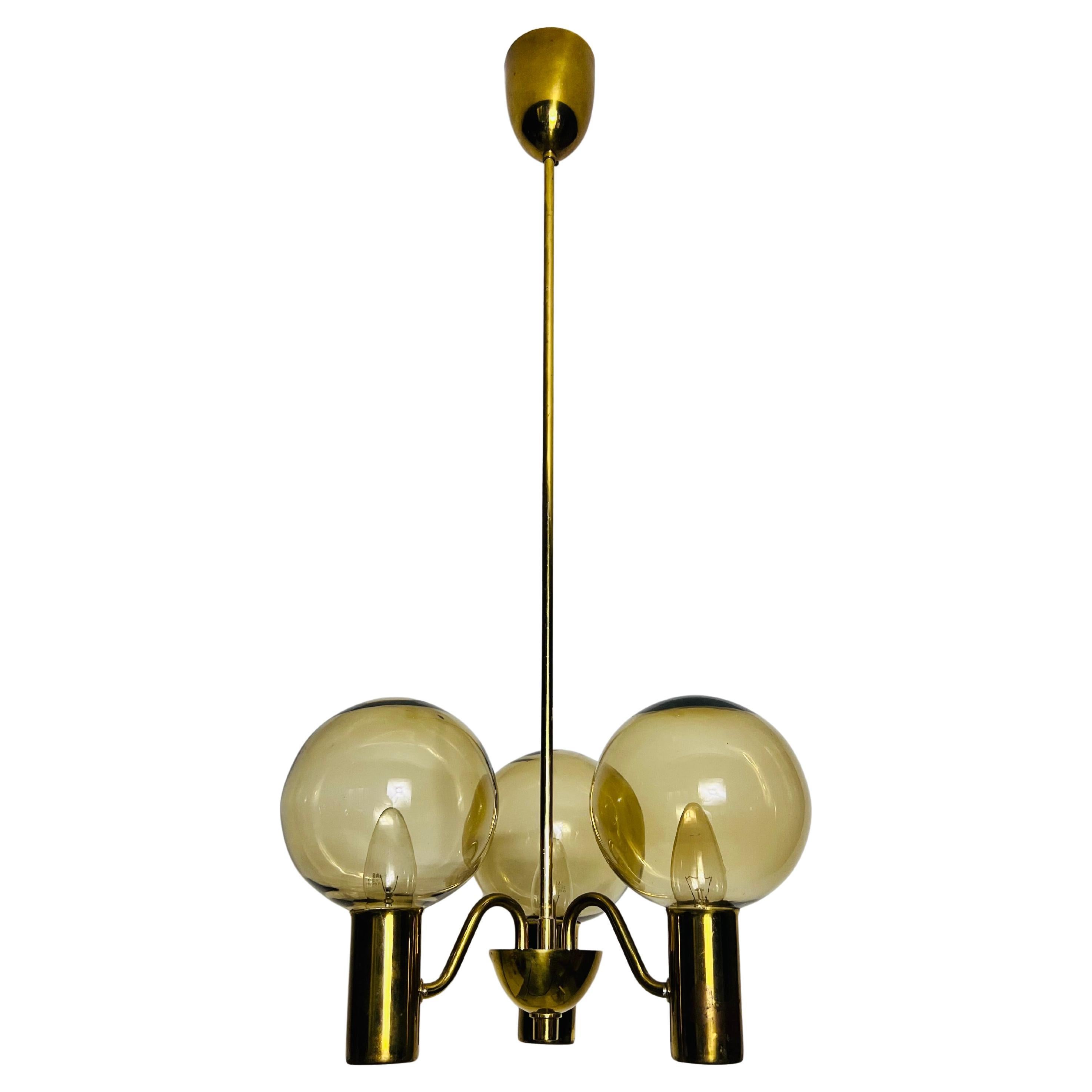 Brass and Glass Chandelier by Hans-Agne Jakobsson, Sweden, 1960s For Sale
