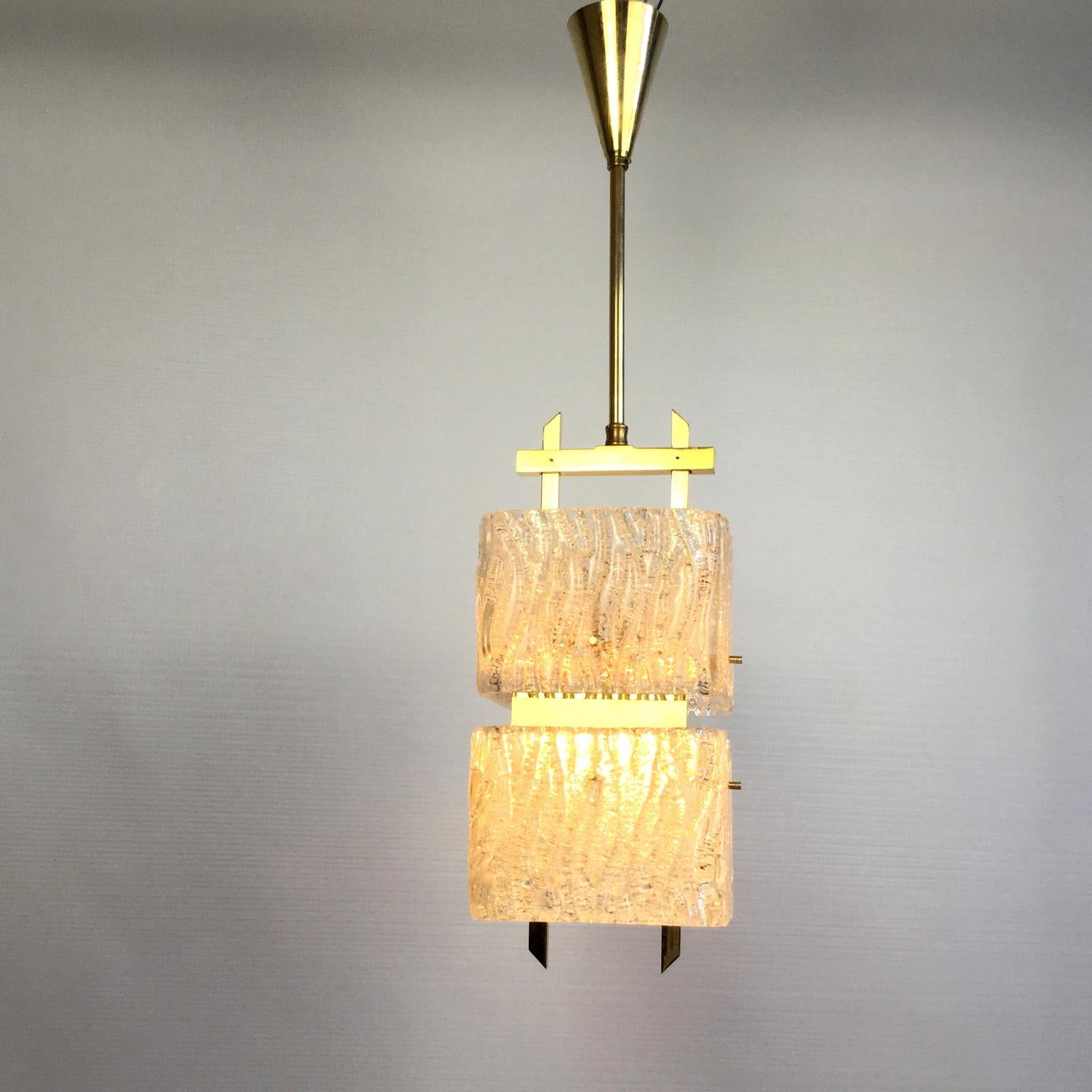 Mid-Century Modern Maison Arlus Brass and Glass Chandelier France 1960s For Sale