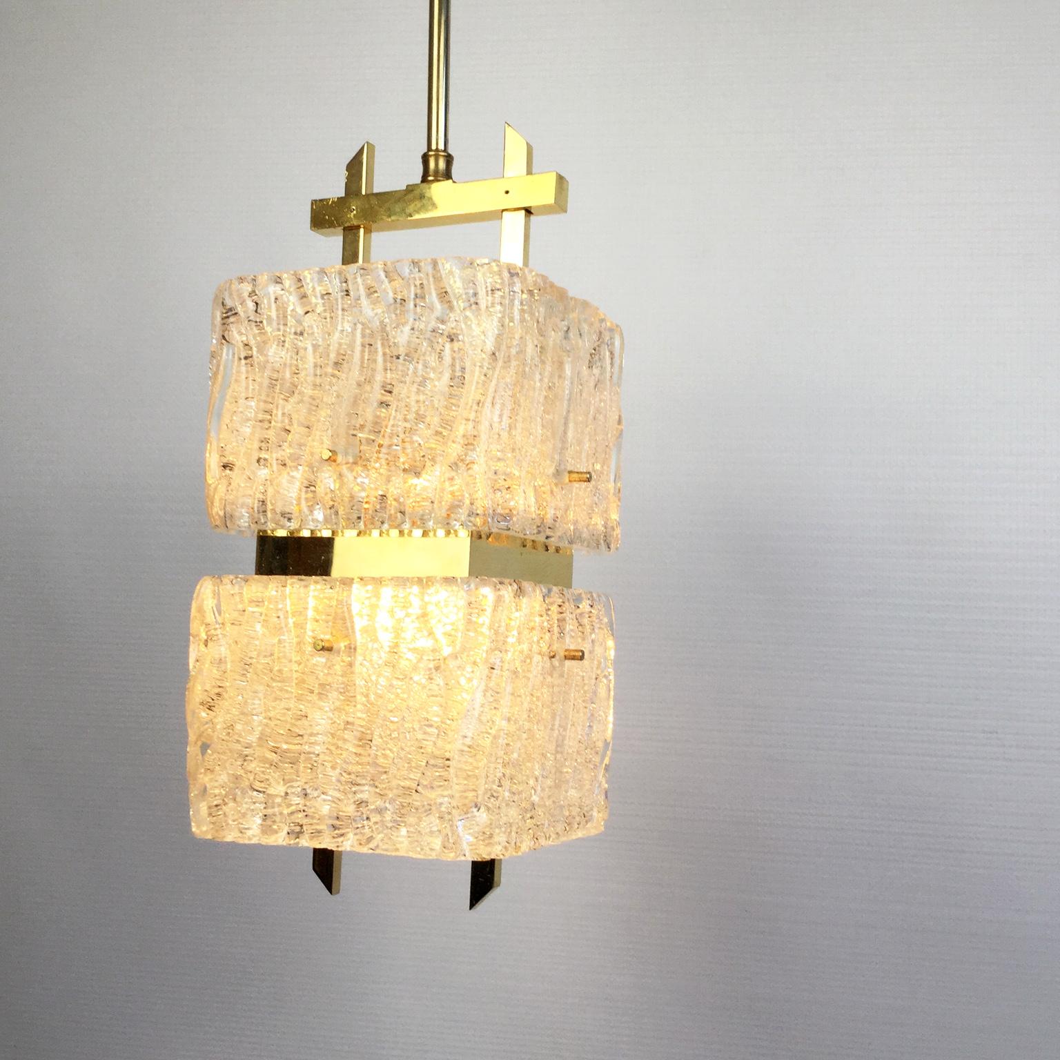 French Maison Arlus Brass and Glass Chandelier France 1960s For Sale