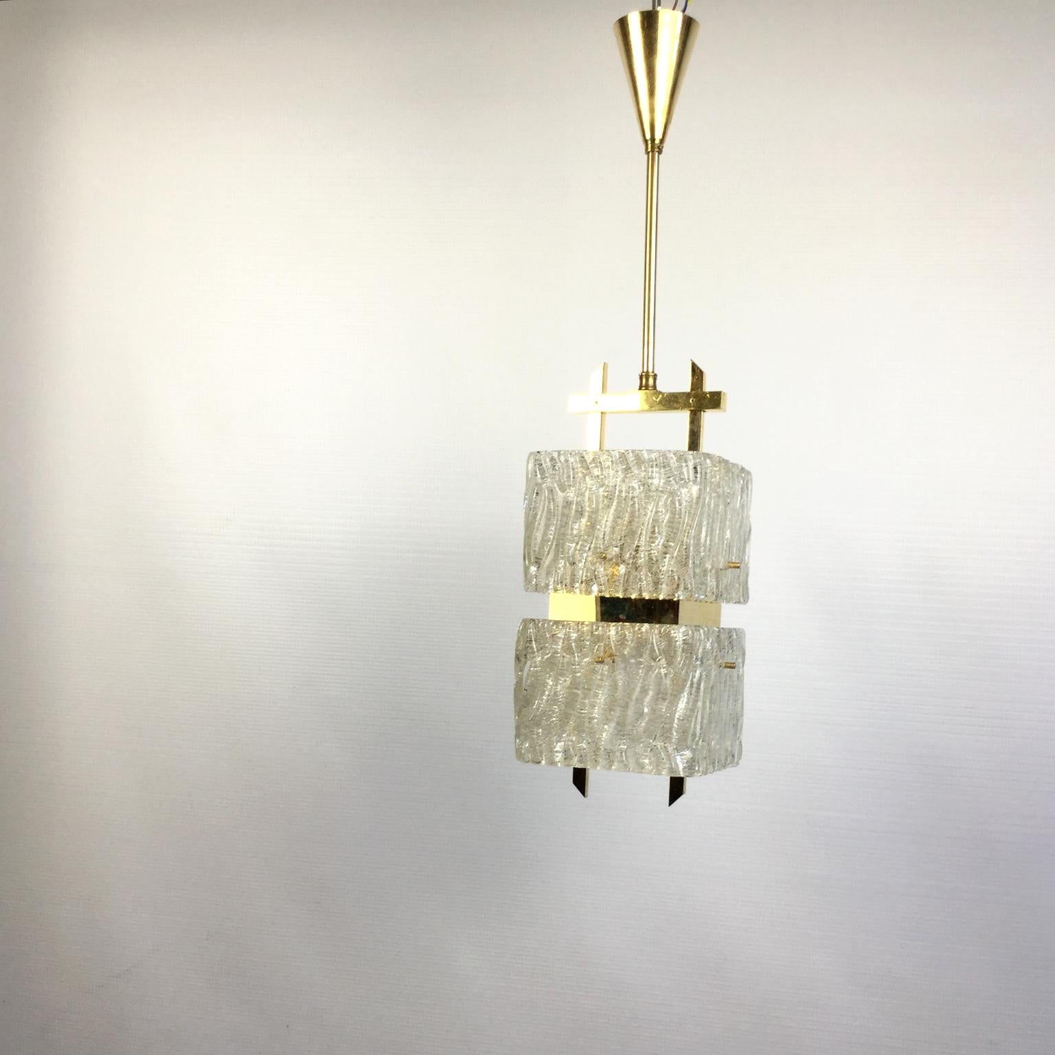 Metalwork Maison Arlus Brass and Glass Chandelier France 1960s For Sale