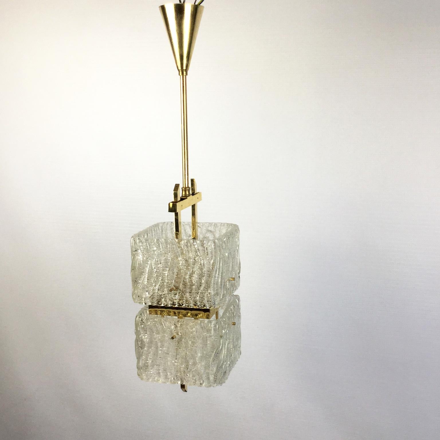 Maison Arlus Brass and Glass Chandelier France 1960s In Good Condition For Sale In London, GB