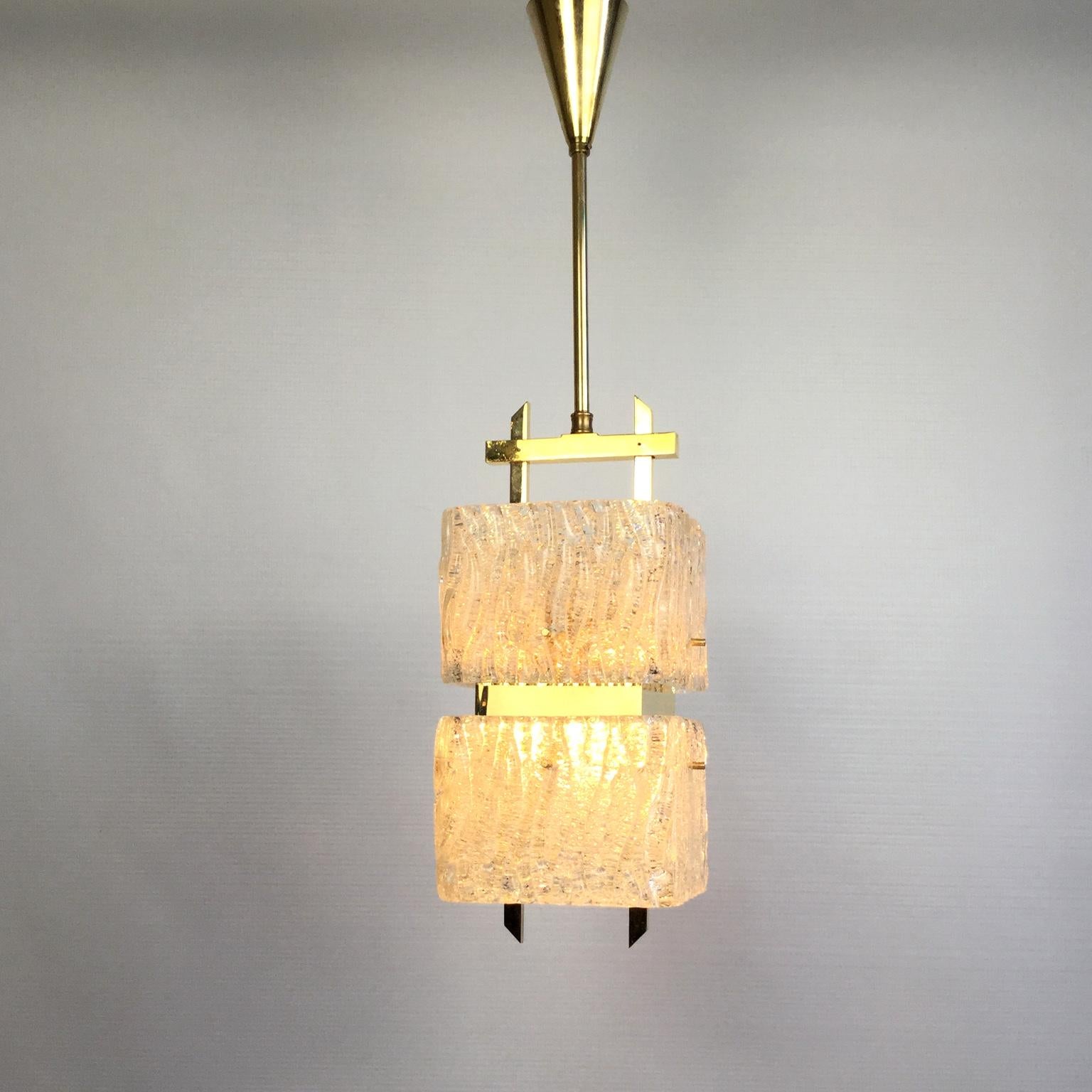 20th Century Maison Arlus Brass and Glass Chandelier France 1960s For Sale