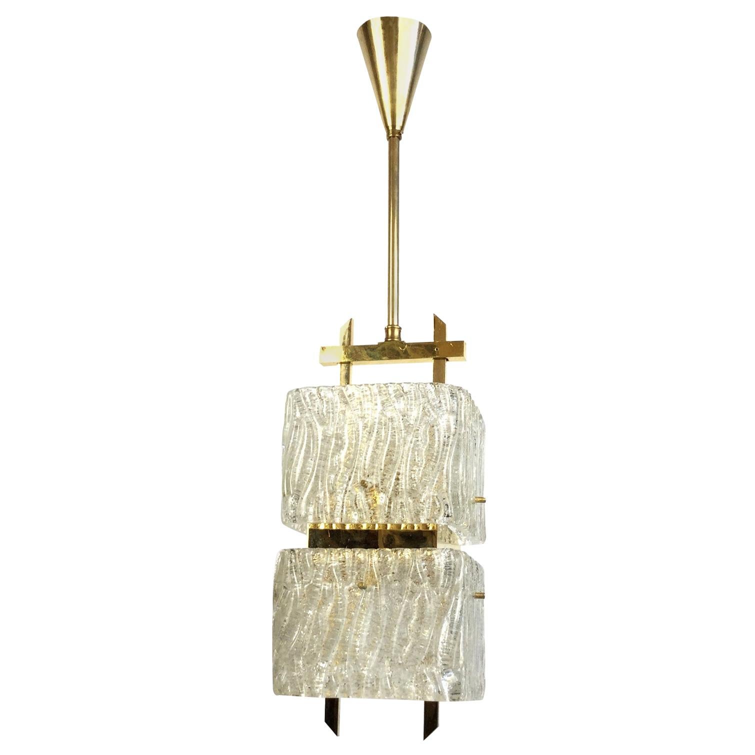 Maison Arlus Brass and Glass Chandelier France 1960s For Sale