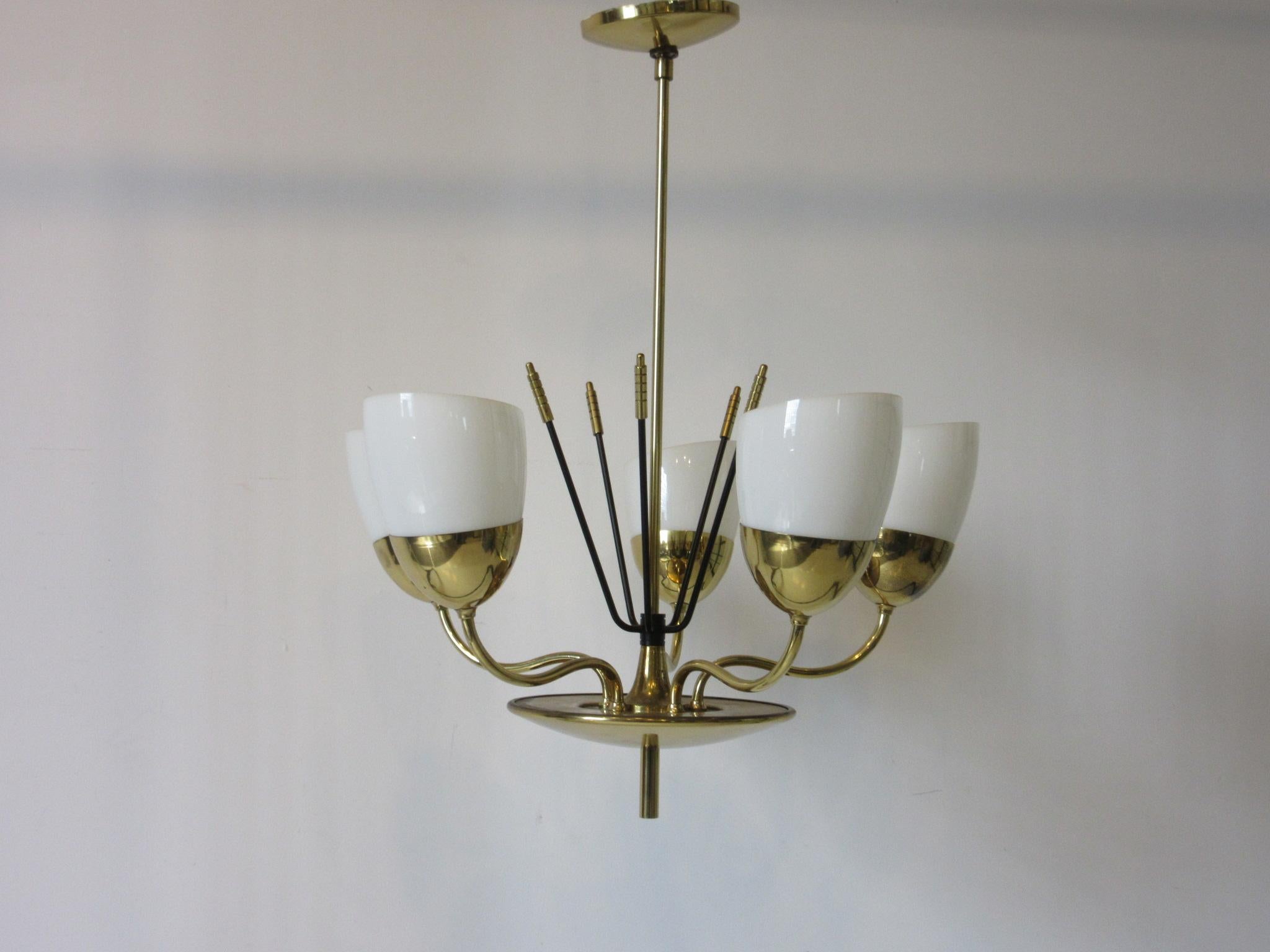 Brass and Glass Chandelier by Majestic in the Style of Arredoluce 2