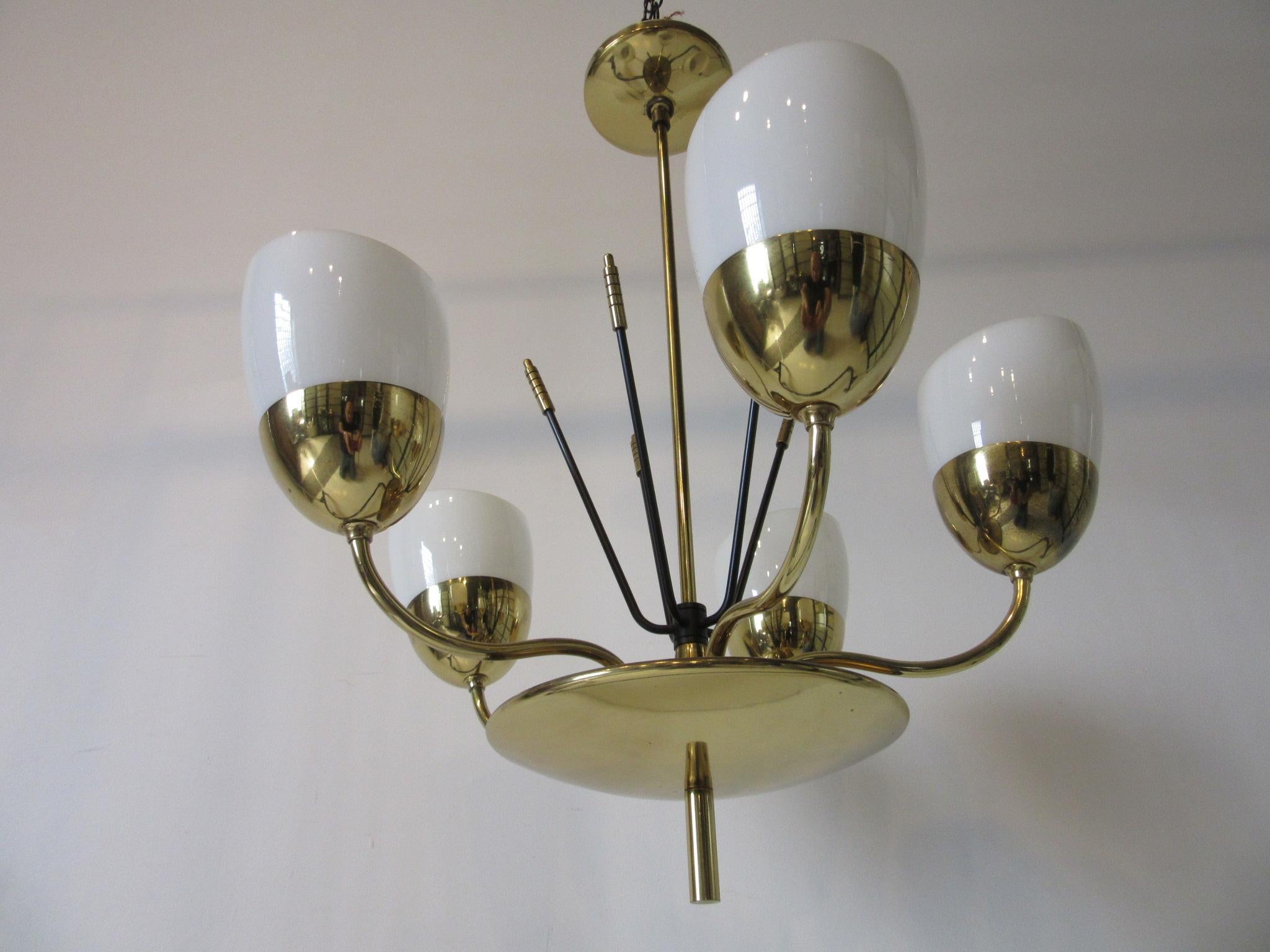 Mid-Century Modern Brass and Glass Chandelier by Majestic in the Style of Arredoluce