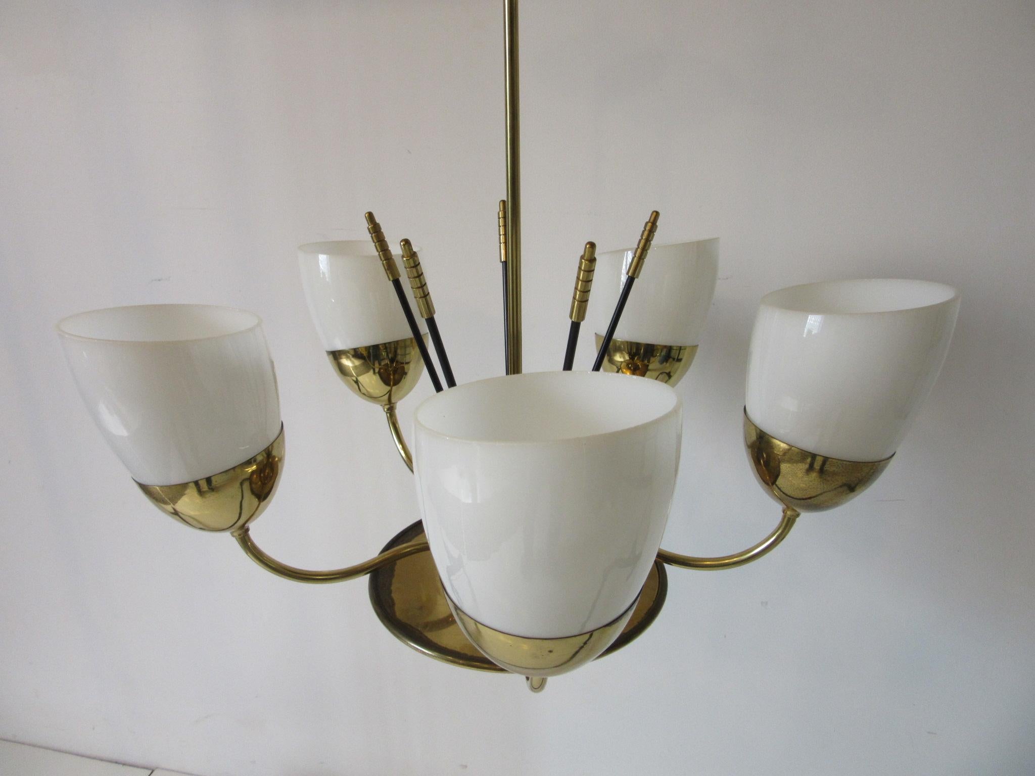 American Brass and Glass Chandelier by Majestic in the Style of Arredoluce